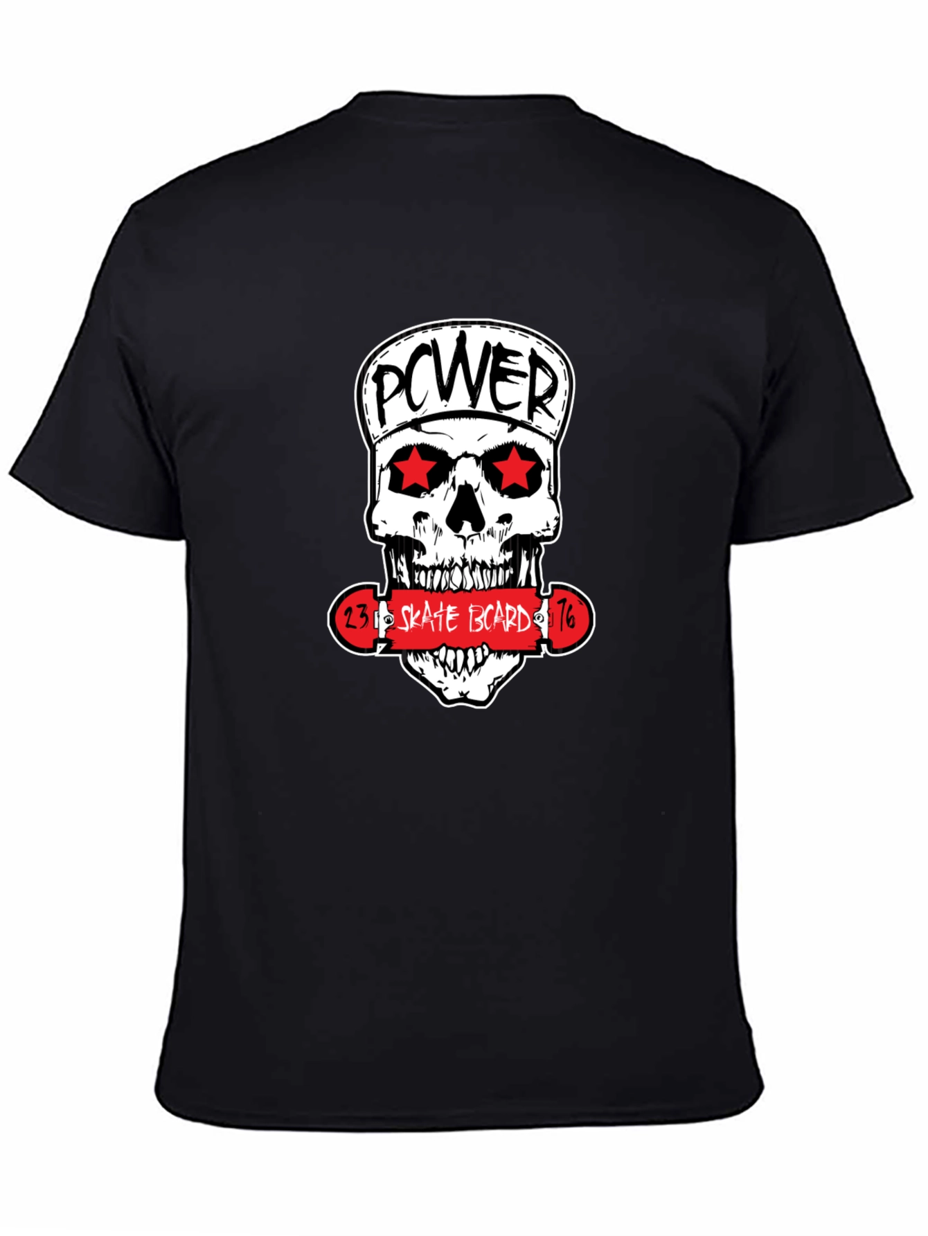 Power Skate Board Skull Graphic T-Shirt