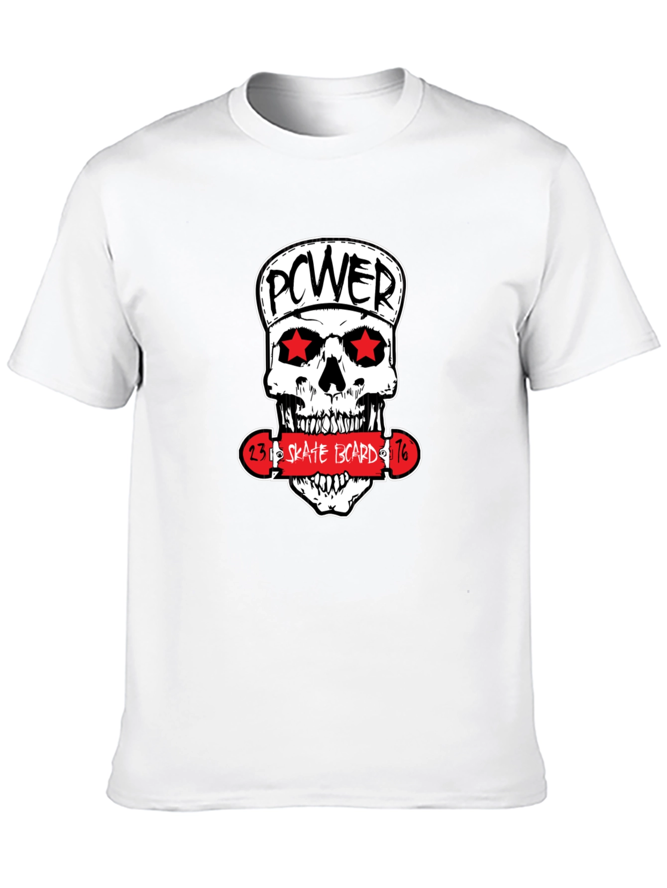 Power Skate Board Skull Graphic T-Shirt