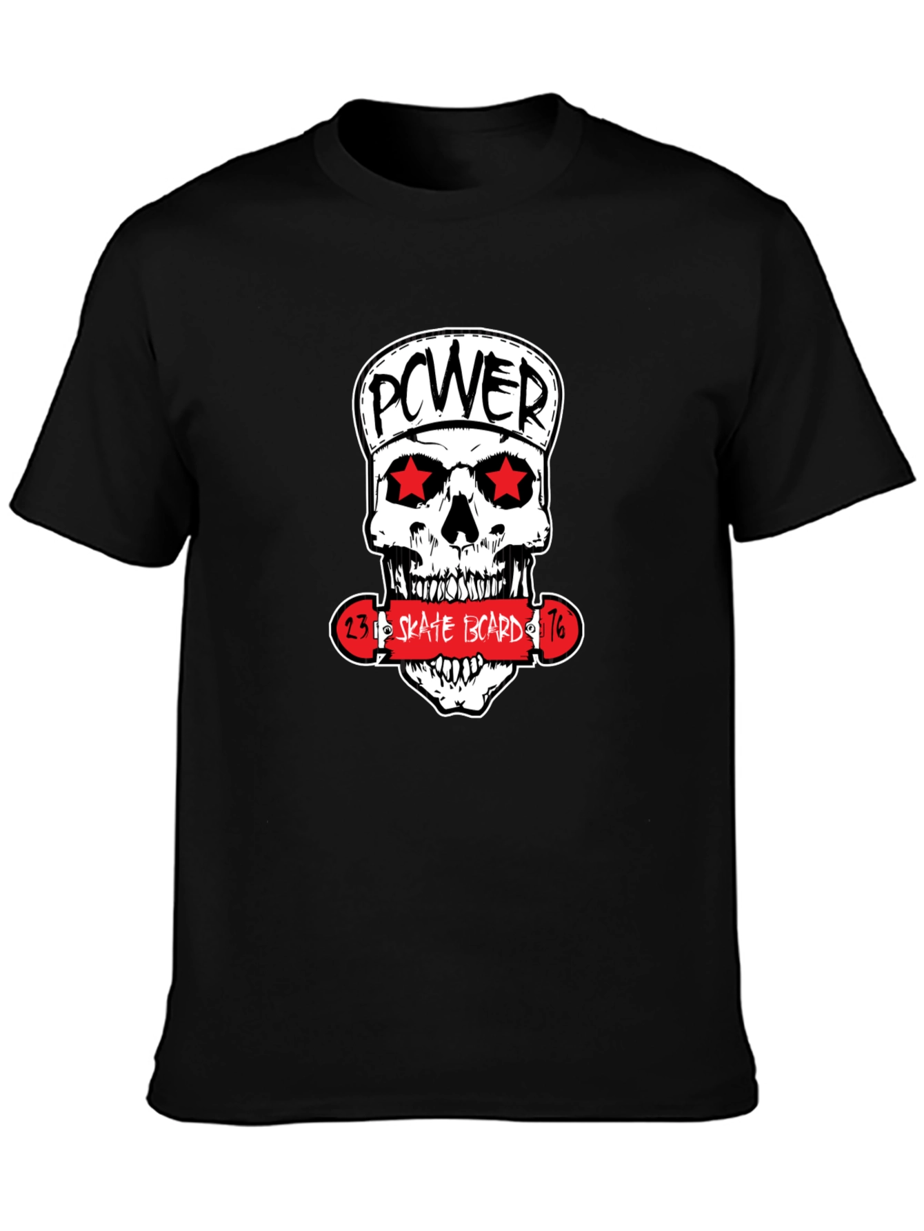 Power Skate Board Skull Graphic T-Shirt
