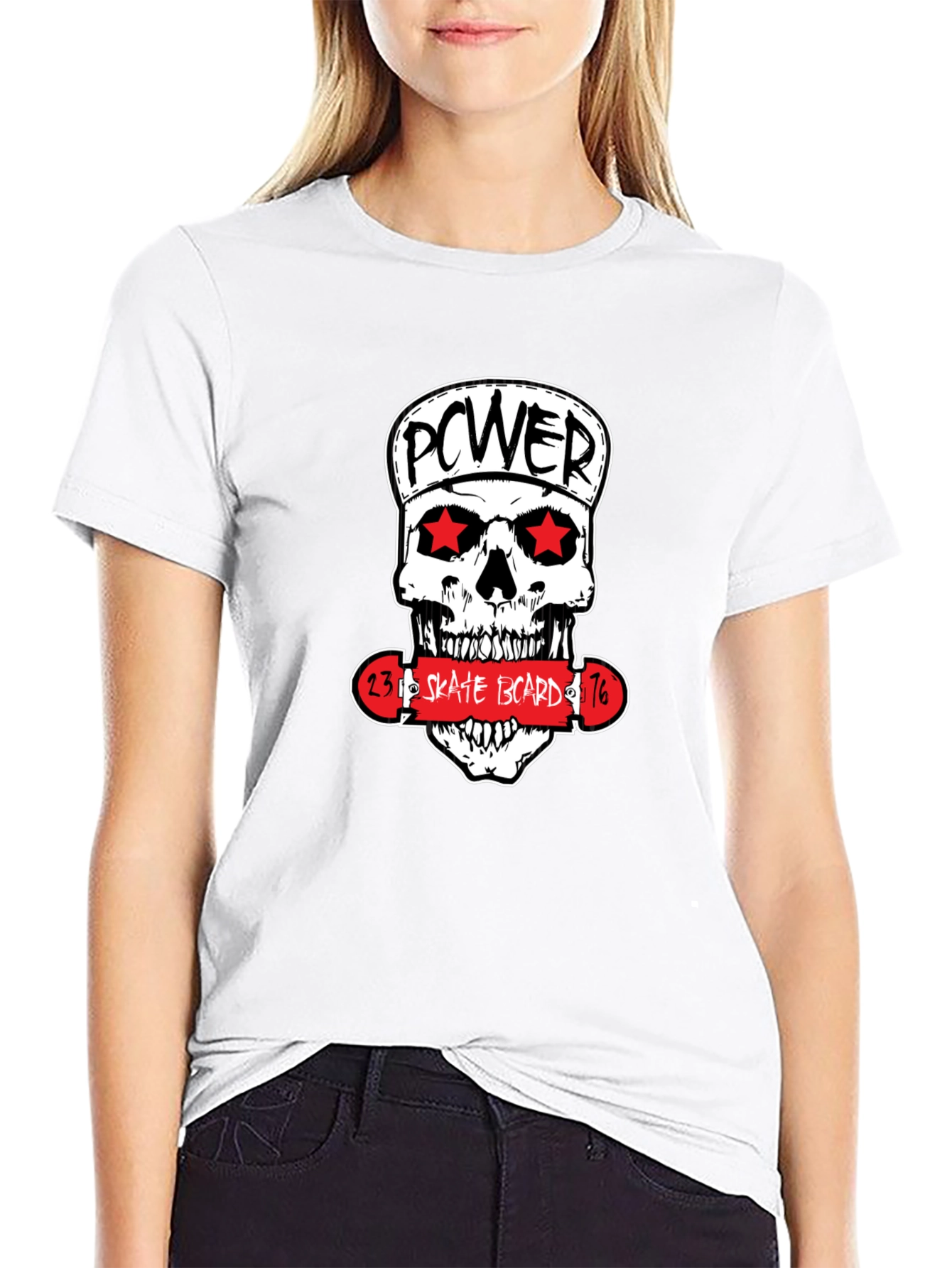 Power Skate Board Skull Graphic T-Shirt