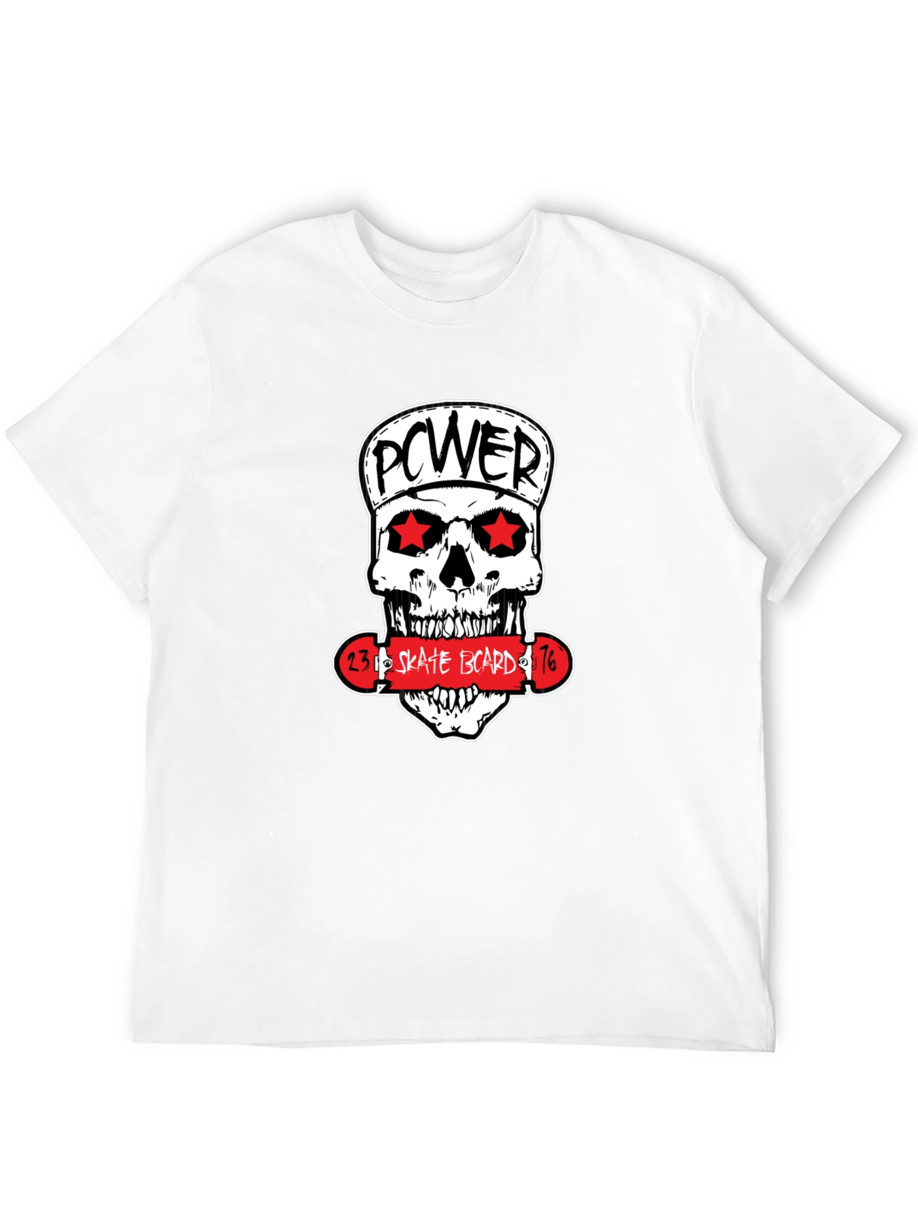Power Skate Board Skull Graphic T-Shirt