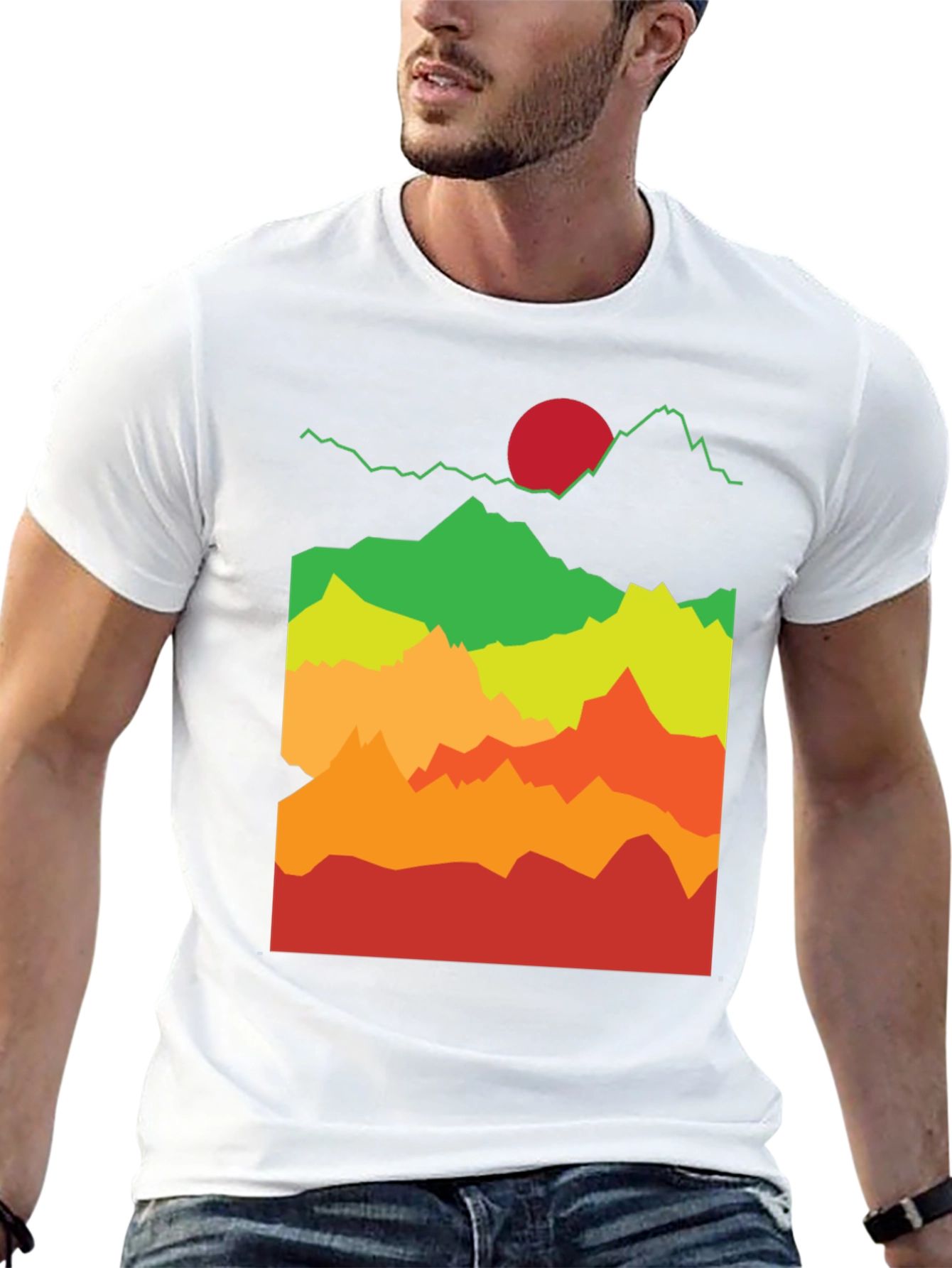 Mountain Sunset Graphic Tee - Black Cotton T-Shirt