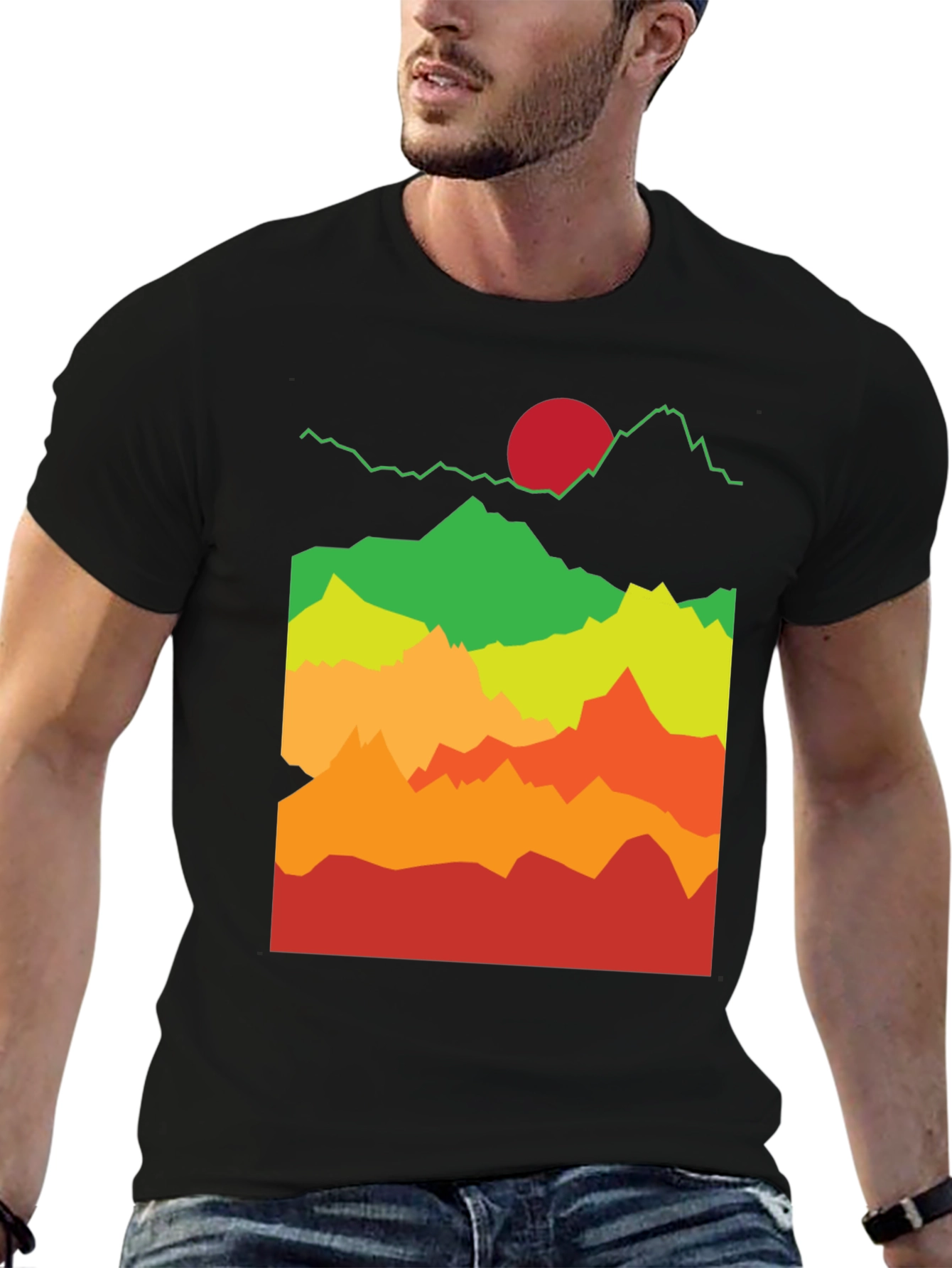 Mountain Sunset Graphic Tee - Black Cotton T-Shirt