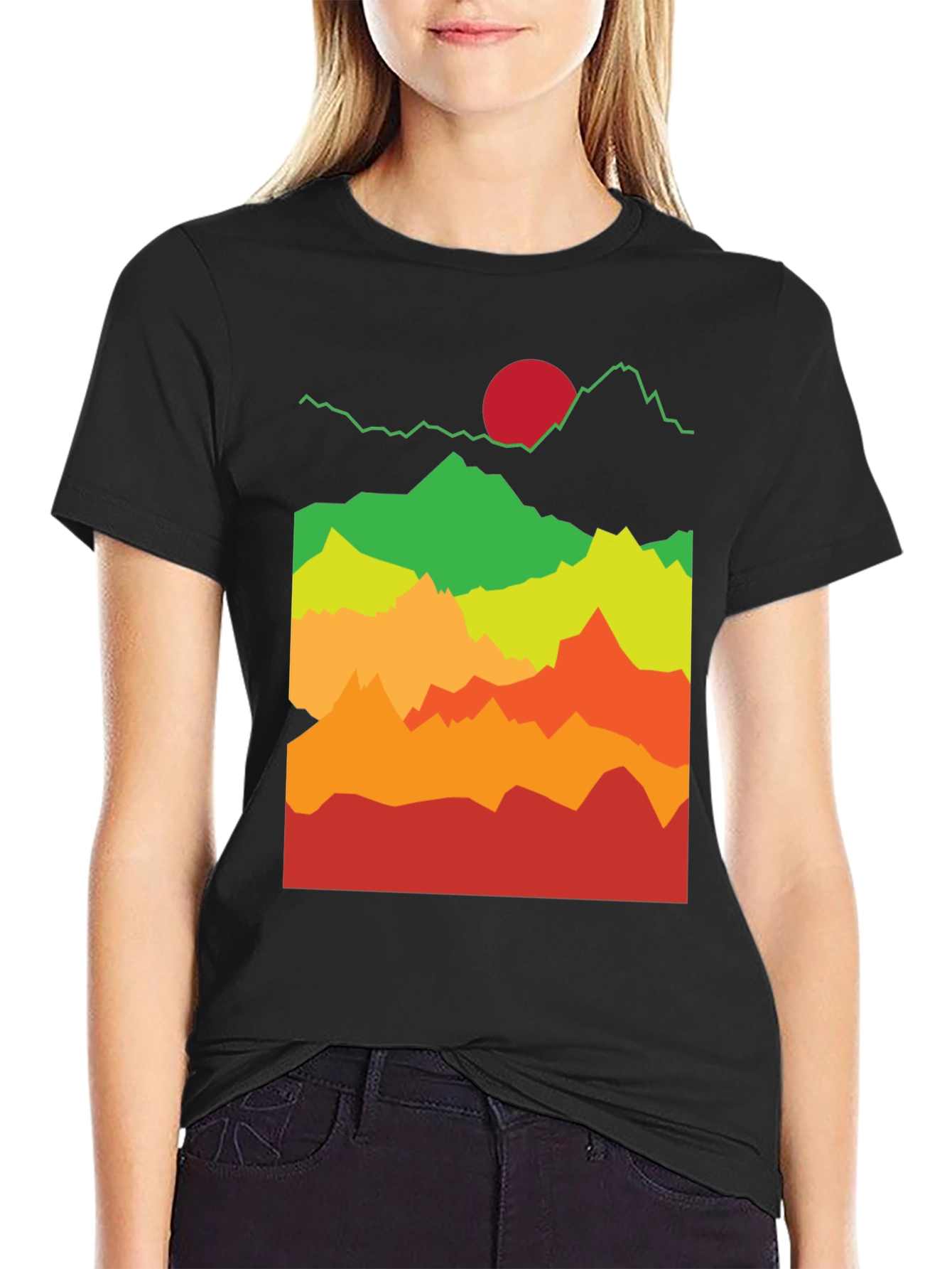 Mountain Sunset Graphic Tee - Black Cotton T-Shirt