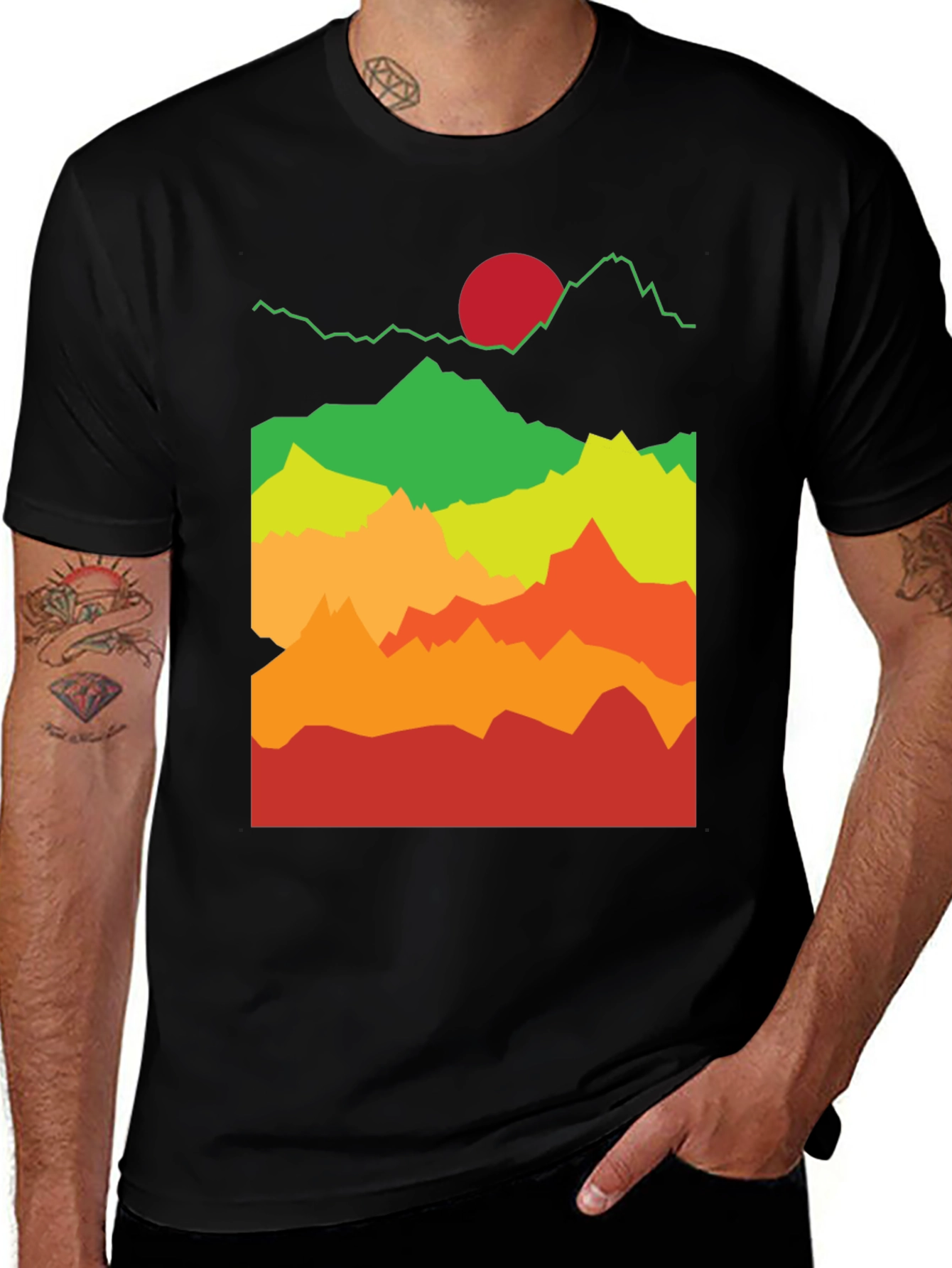 Mountain Sunset Graphic Tee - Black Cotton T-Shirt