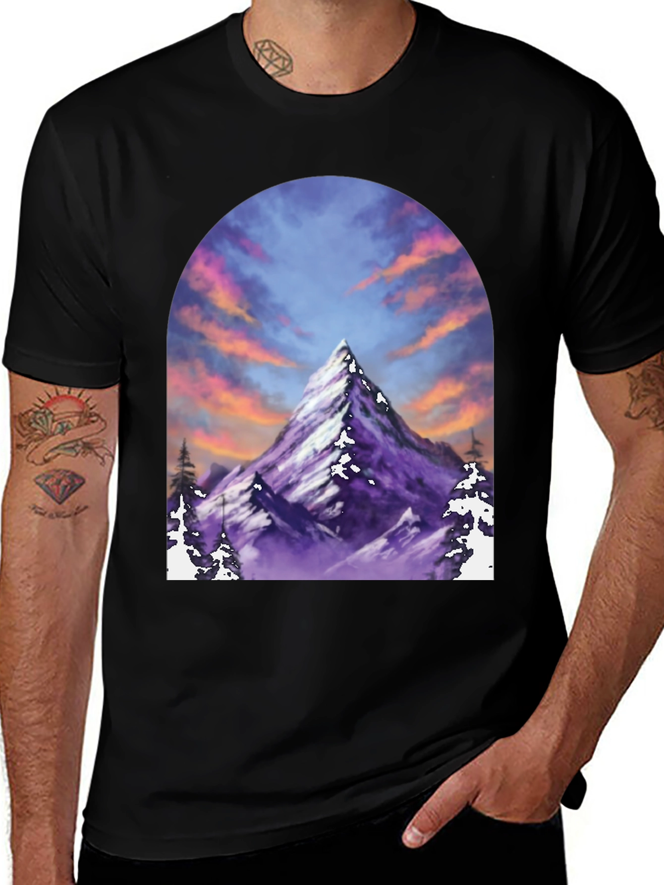 Mountain Peak T-Shirt - Black Short Sleeve Tee