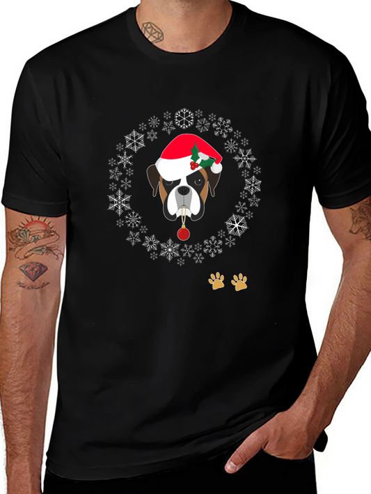 Holiday Dog Graphic Tee - Christmas Boxer Dog T-Shirt
