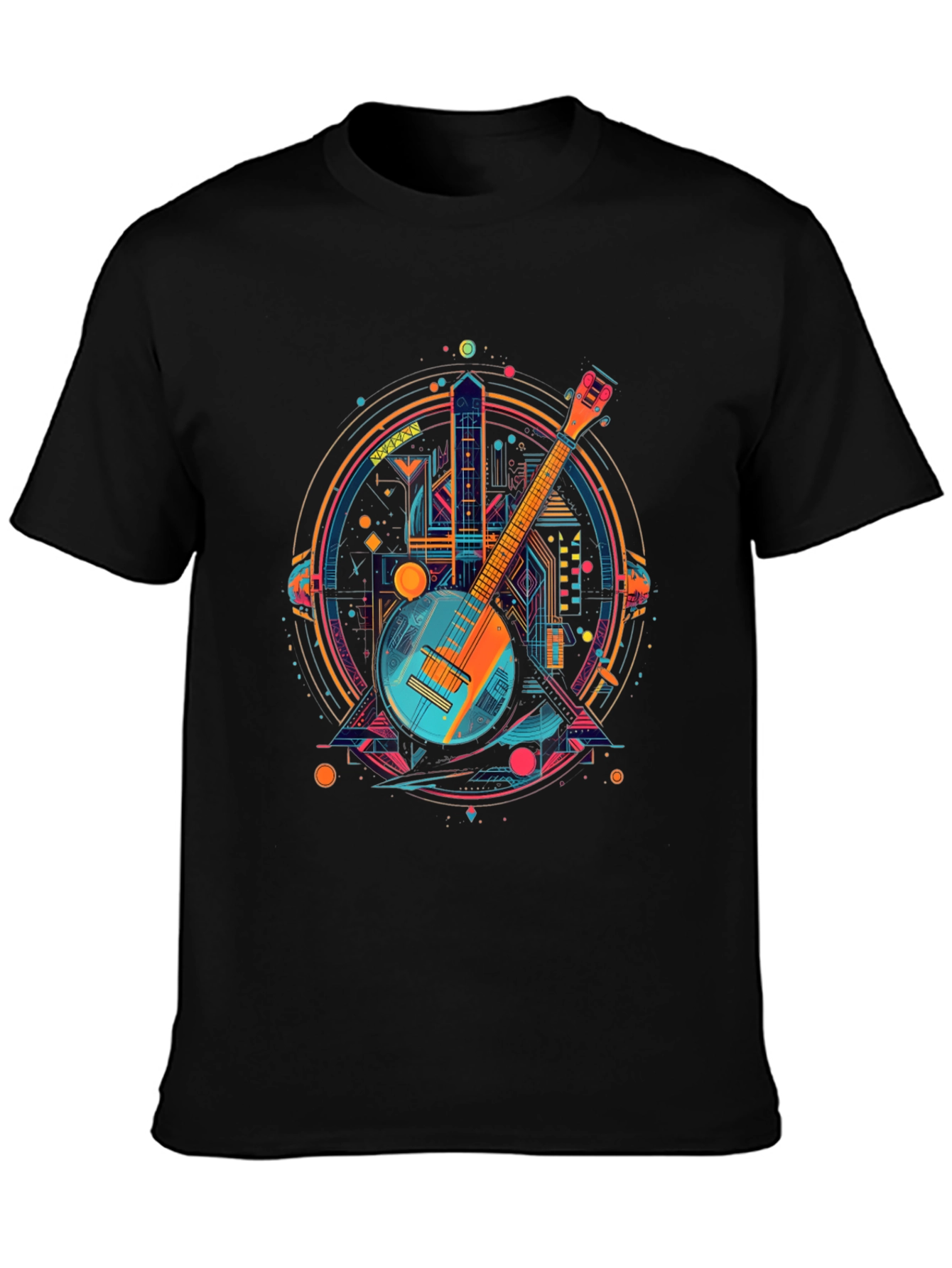 Neon Banjo Graphic T-Shirt - Unique Music Design