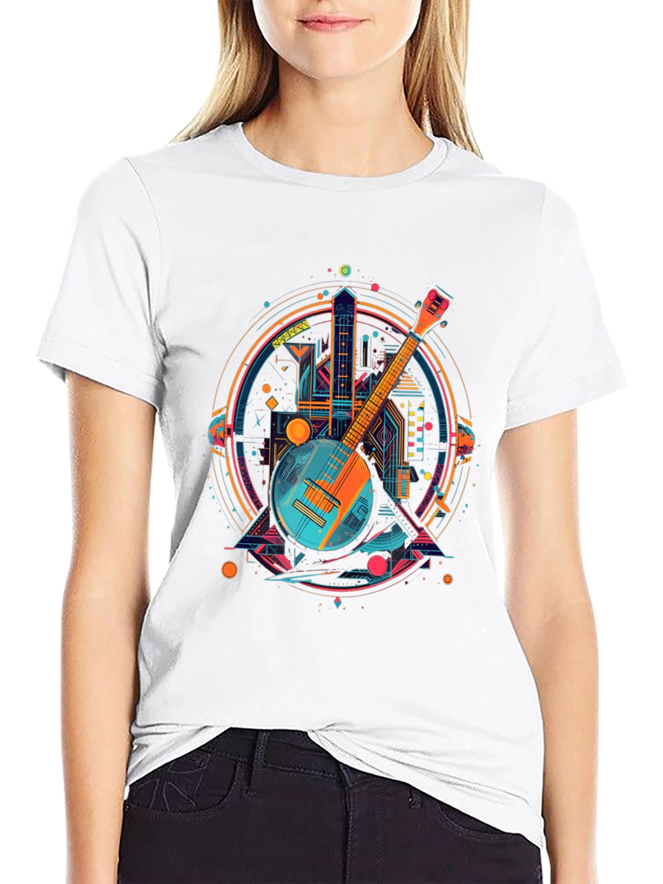 Neon Banjo Graphic T-Shirt - Unique Music Design