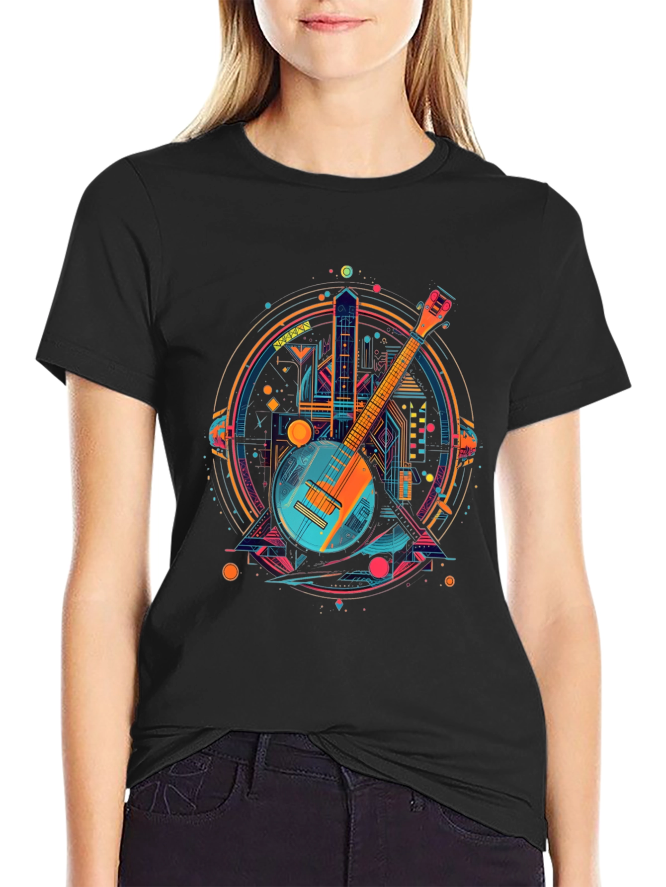 Neon Banjo Graphic T-Shirt - Unique Music Design