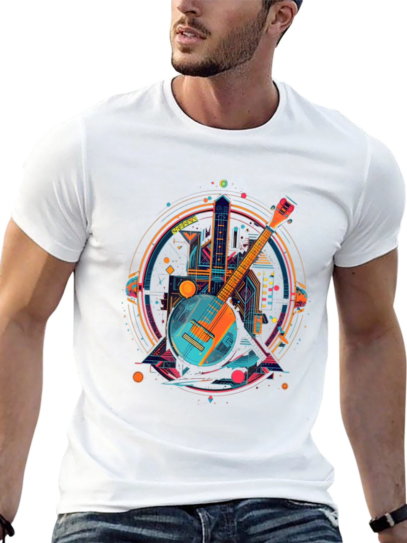 Neon Banjo Graphic T-Shirt - Unique Music Design