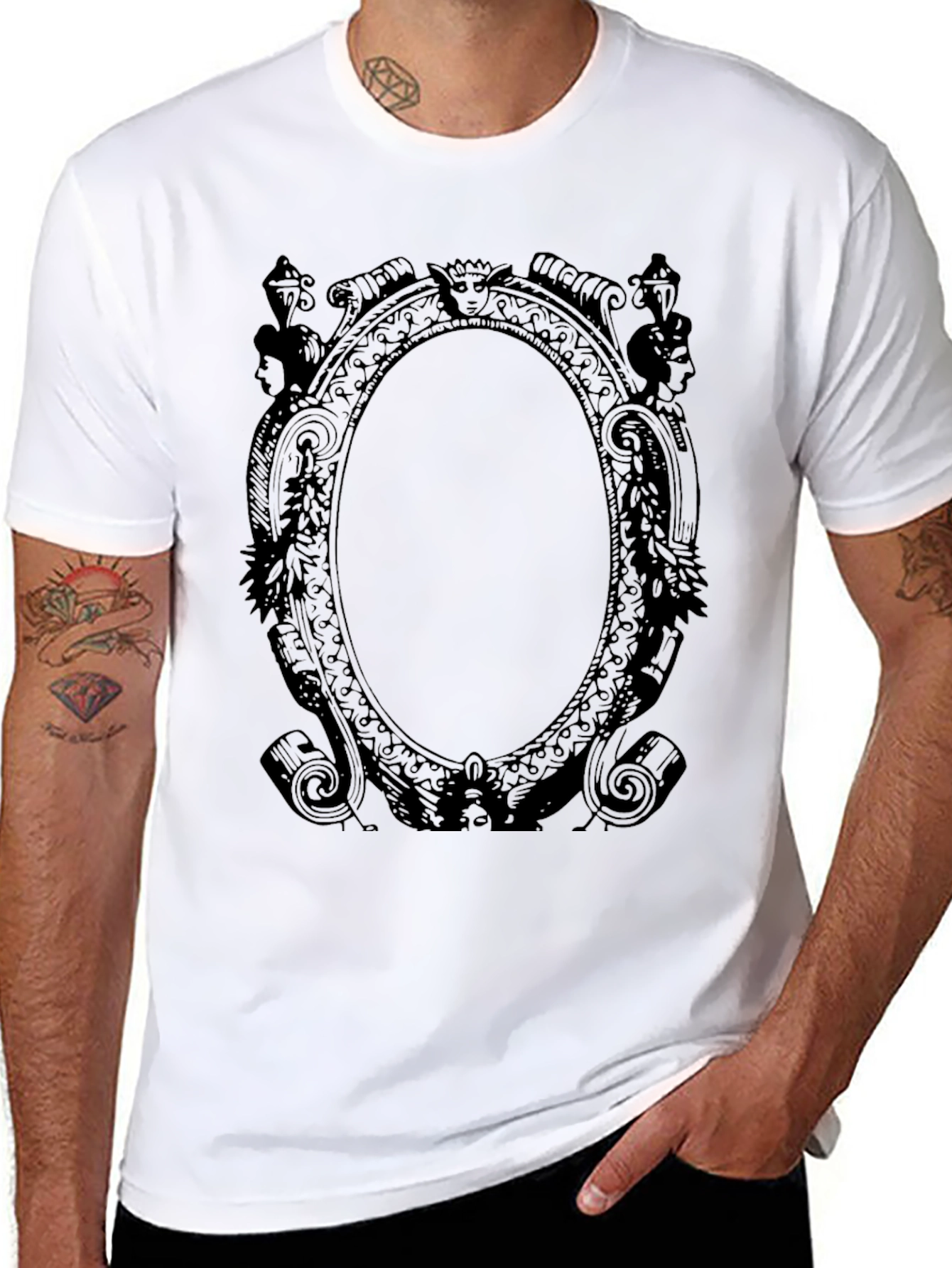 Gothic Oval Frame Tee - Elegant Dark Style