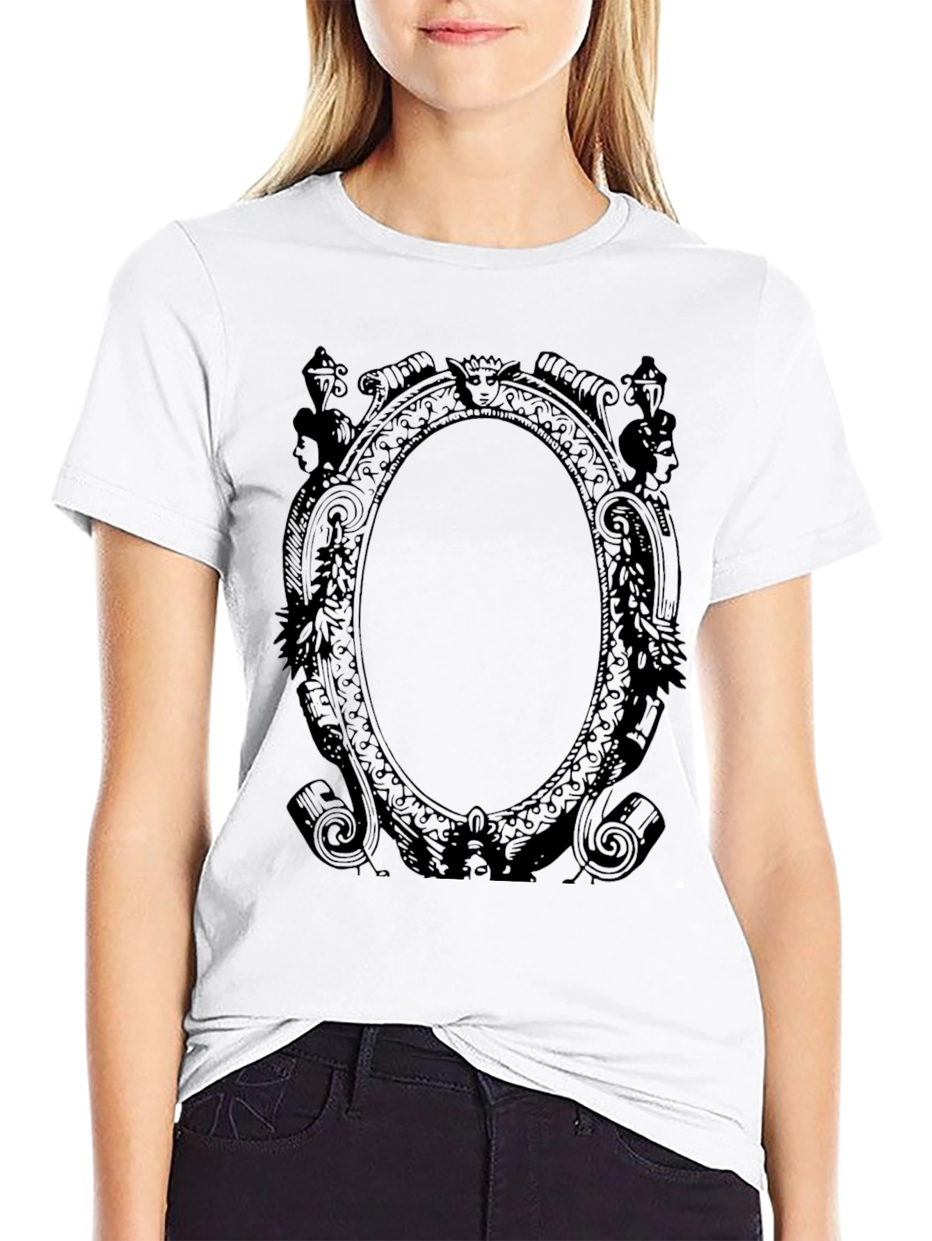 Gothic Oval Frame Tee - Elegant Dark Style