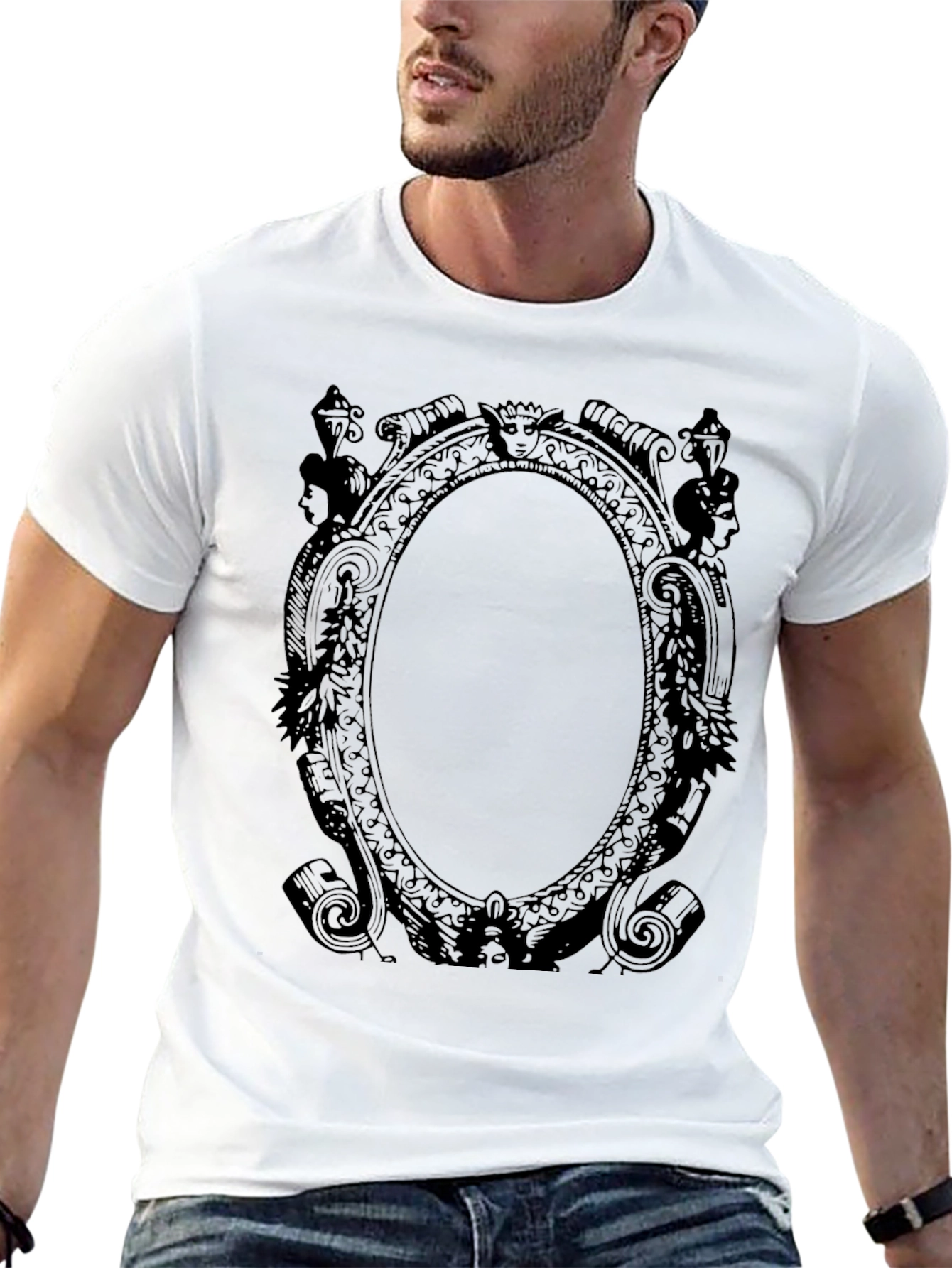 Gothic Oval Frame Tee - Elegant Dark Style