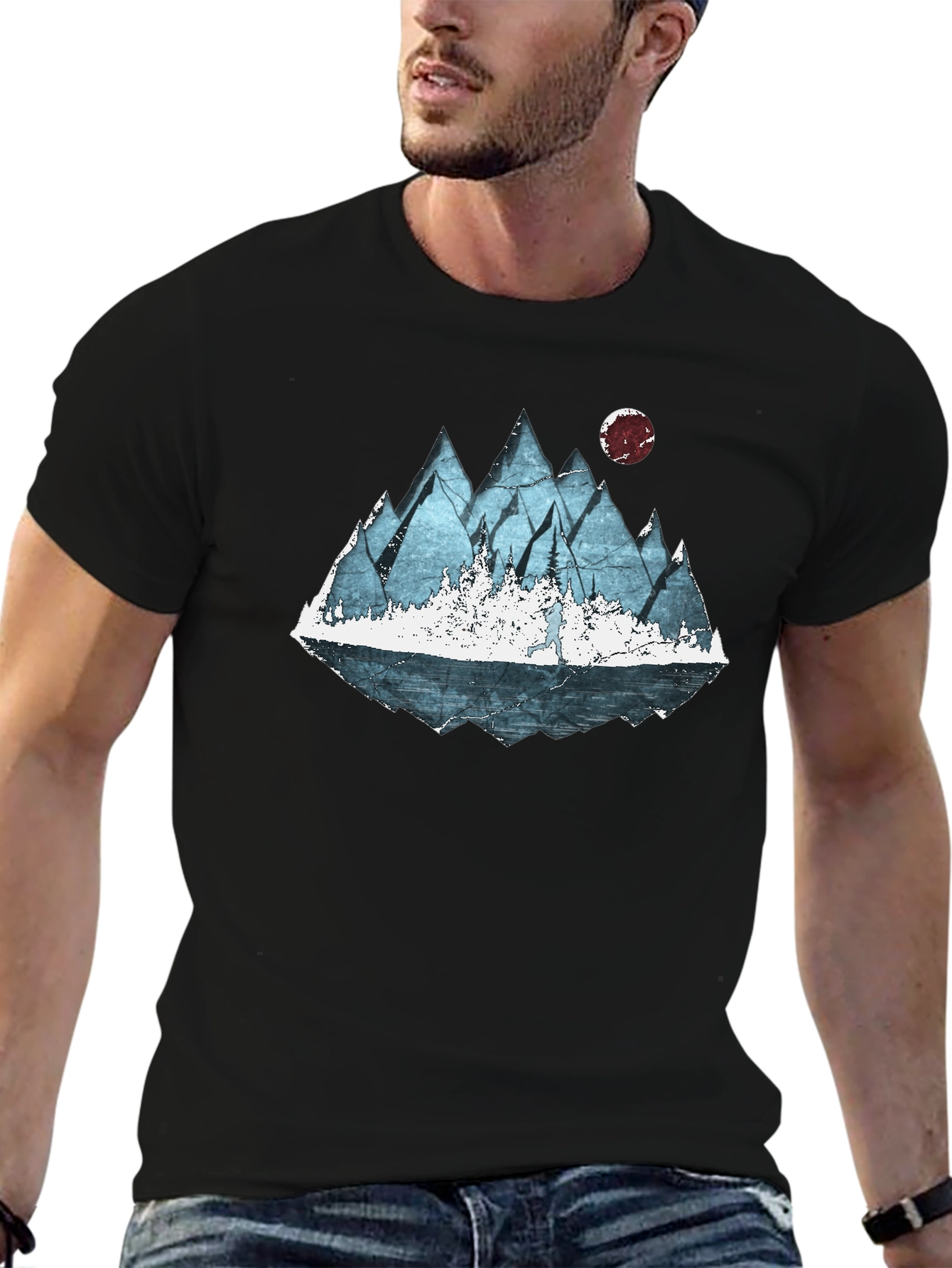 Mountain Landscape Graphic Tee - Black