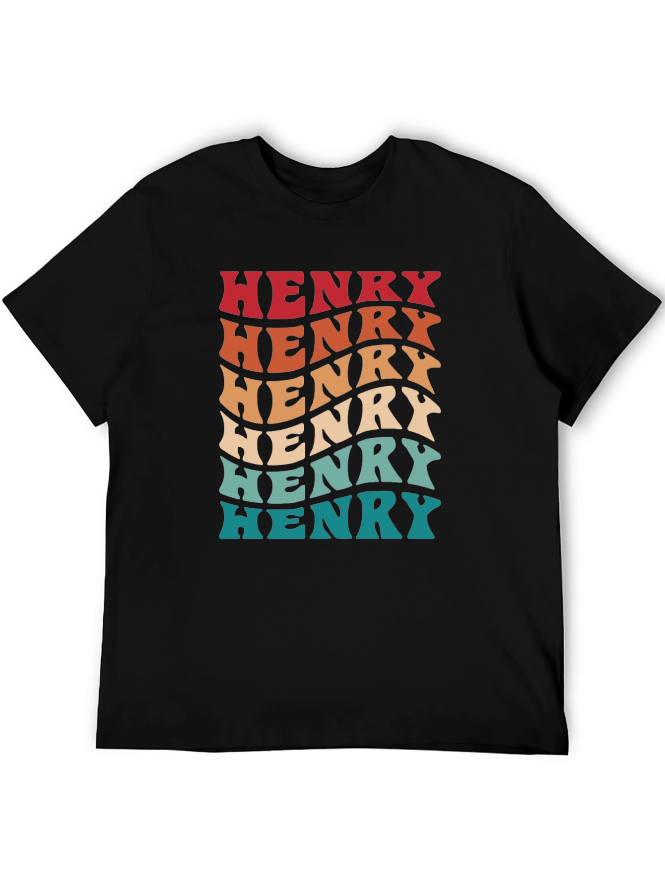 Retro Henry Name Wavy Text Black T-Shirt
