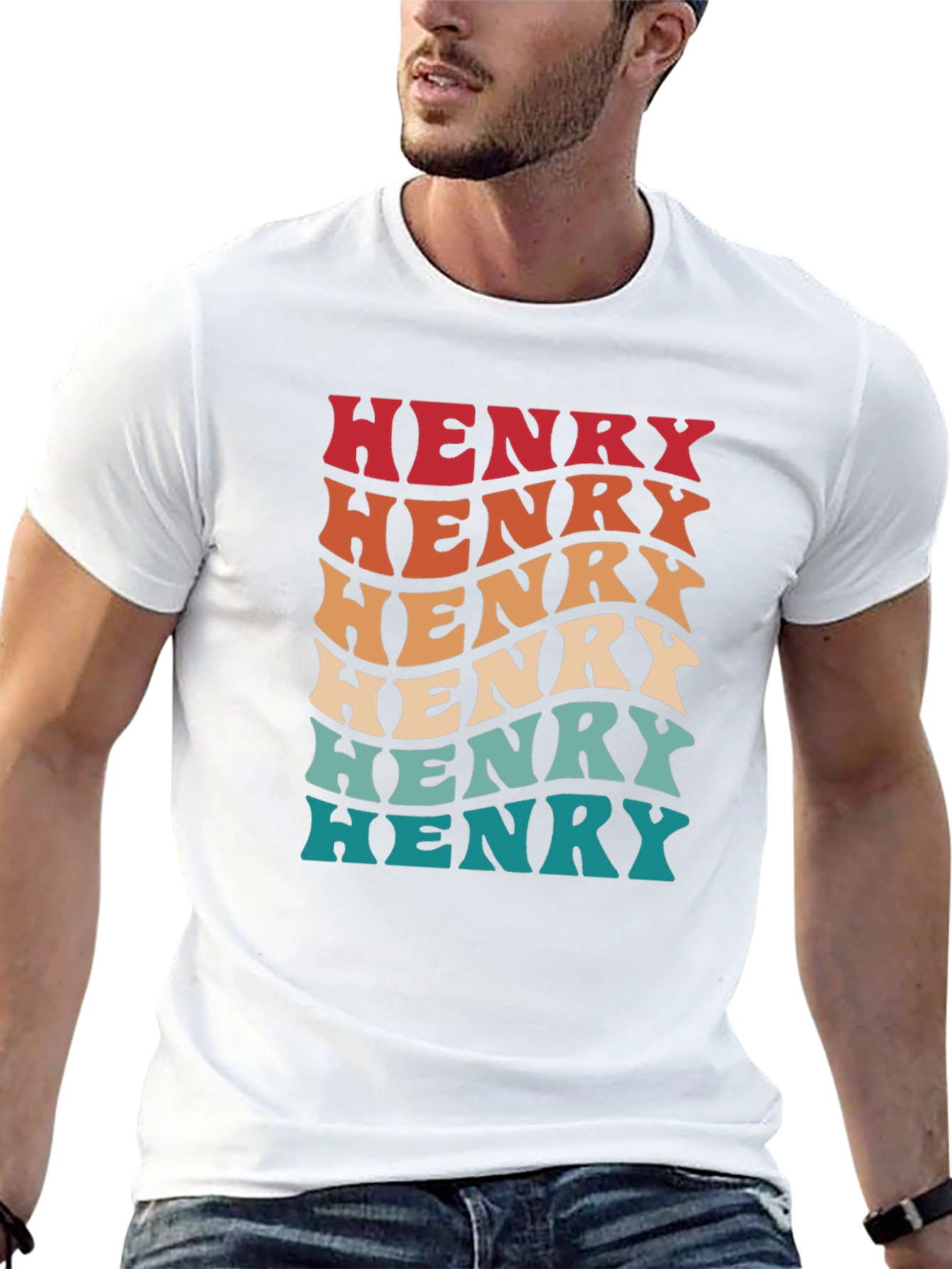 Retro Henry Name Wavy Text Black T-Shirt