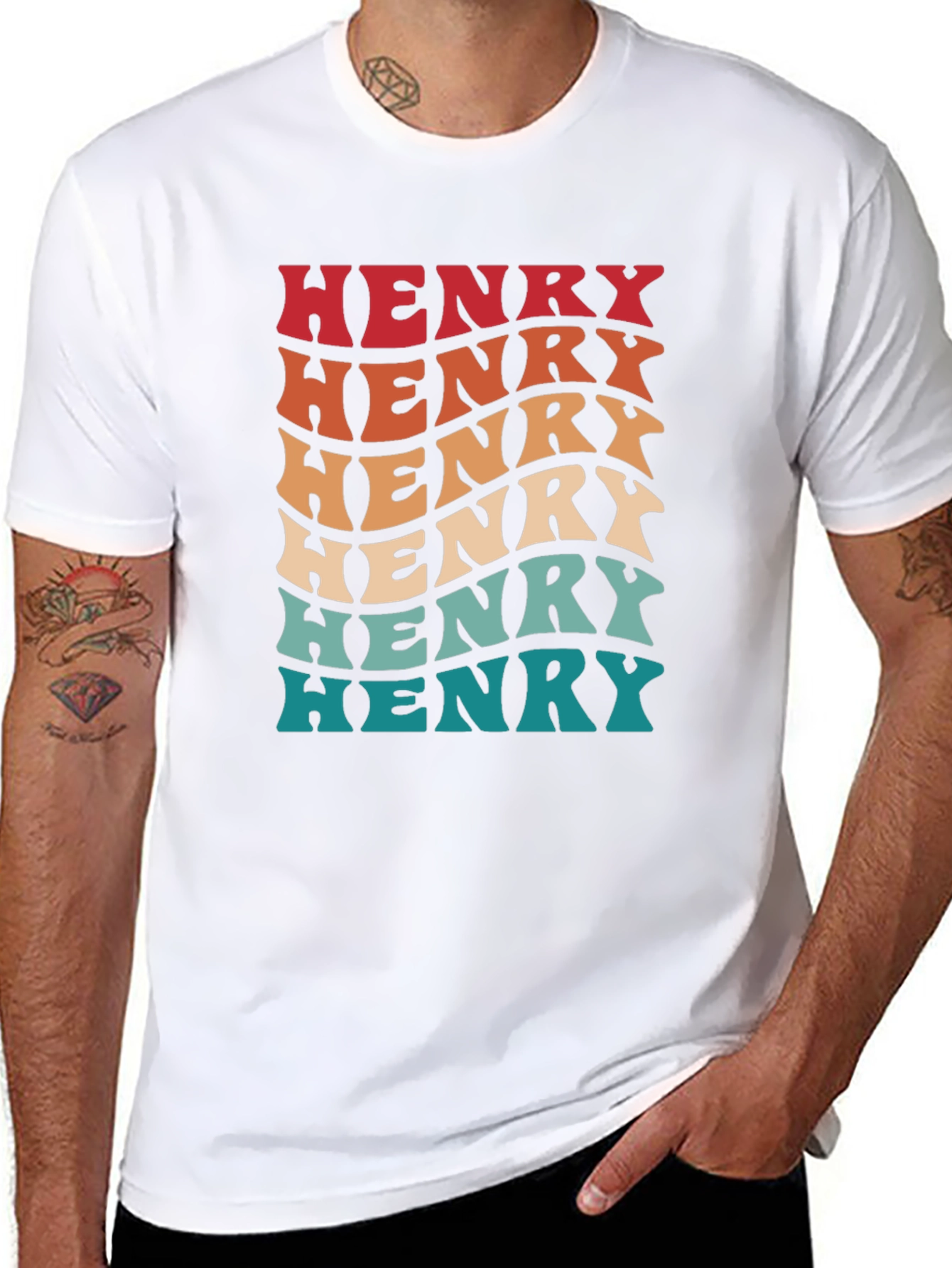 Retro Henry Name Wavy Text Black T-Shirt