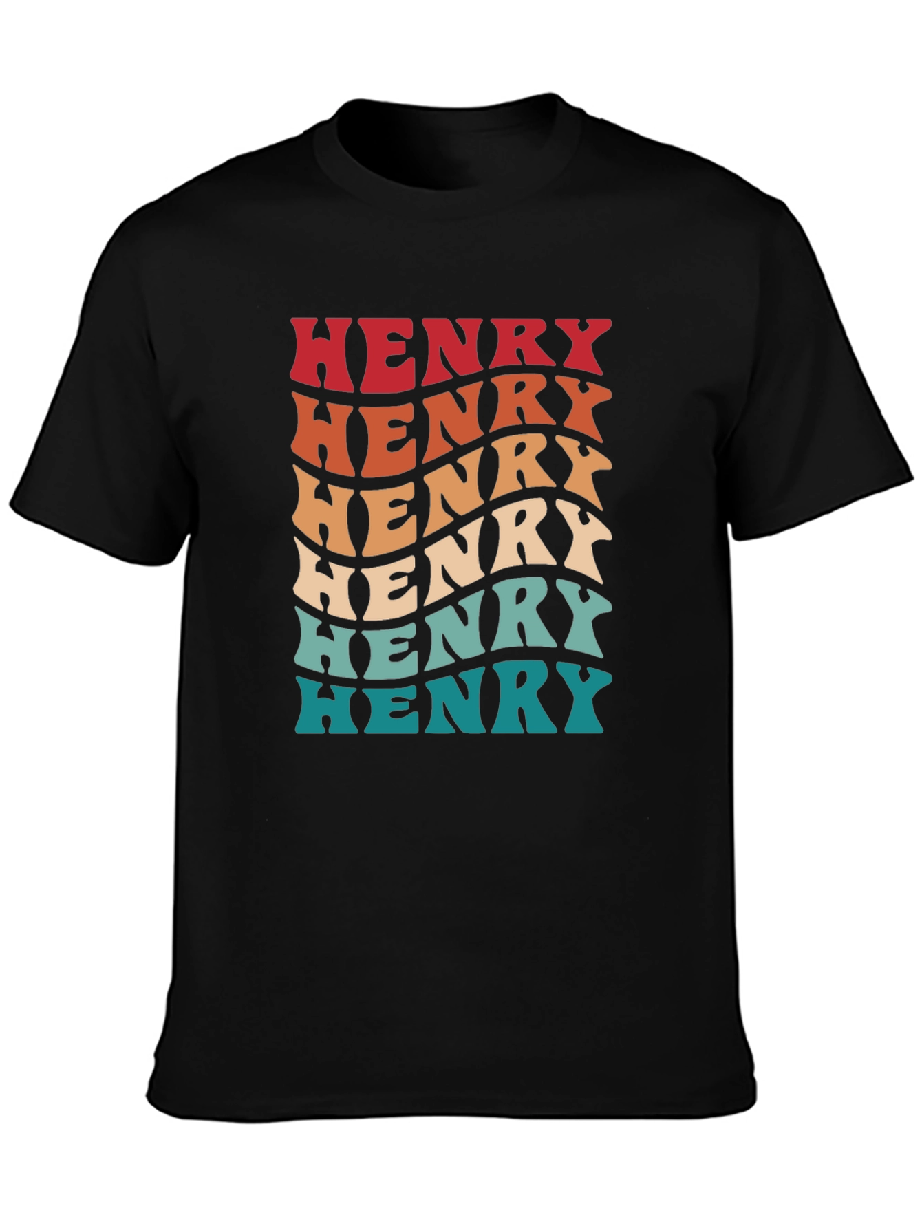 Retro Henry Name Wavy Text Black T-Shirt