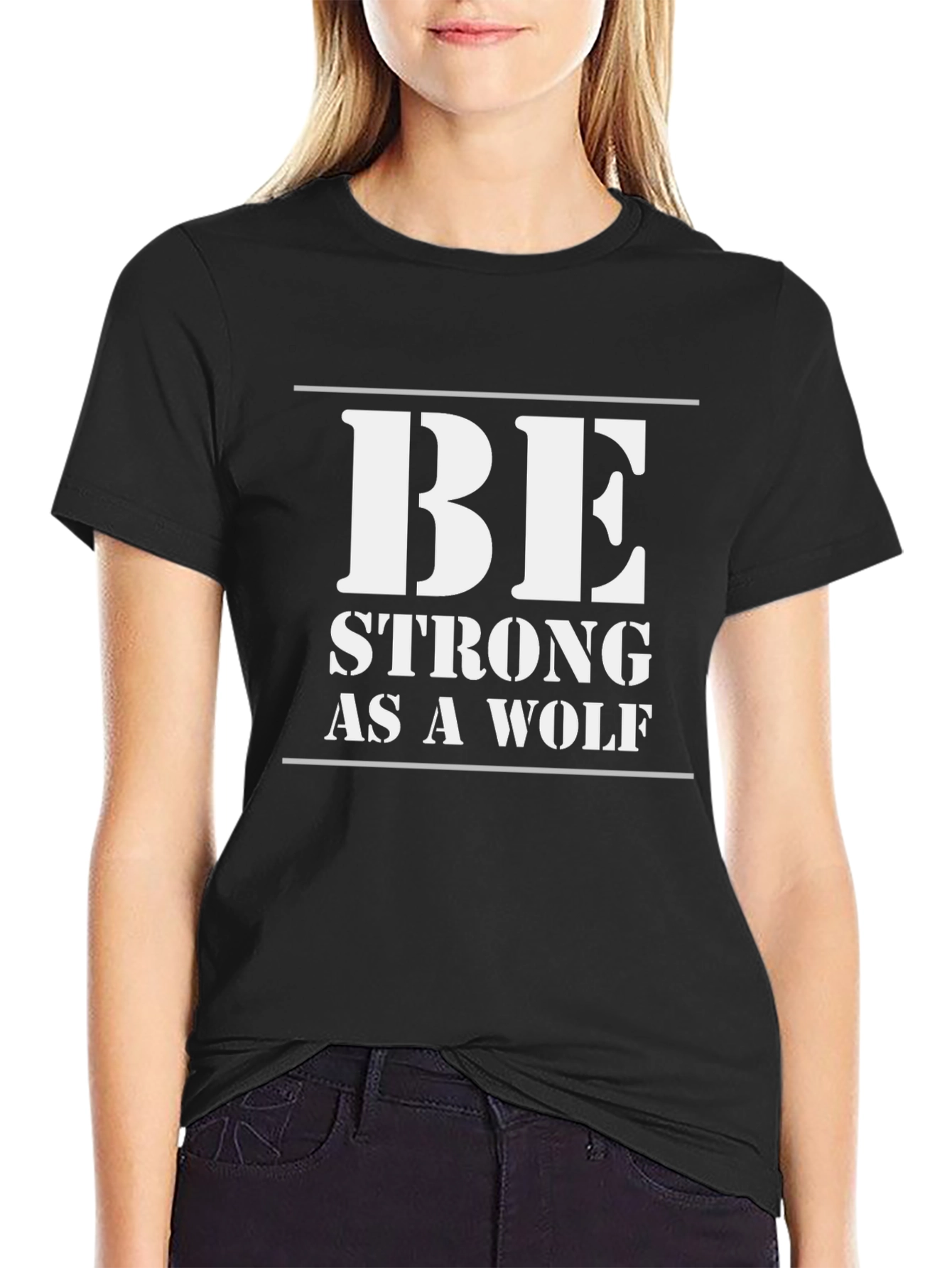 Be Strong as a Wolf Mens Black Graphic T-Shirt