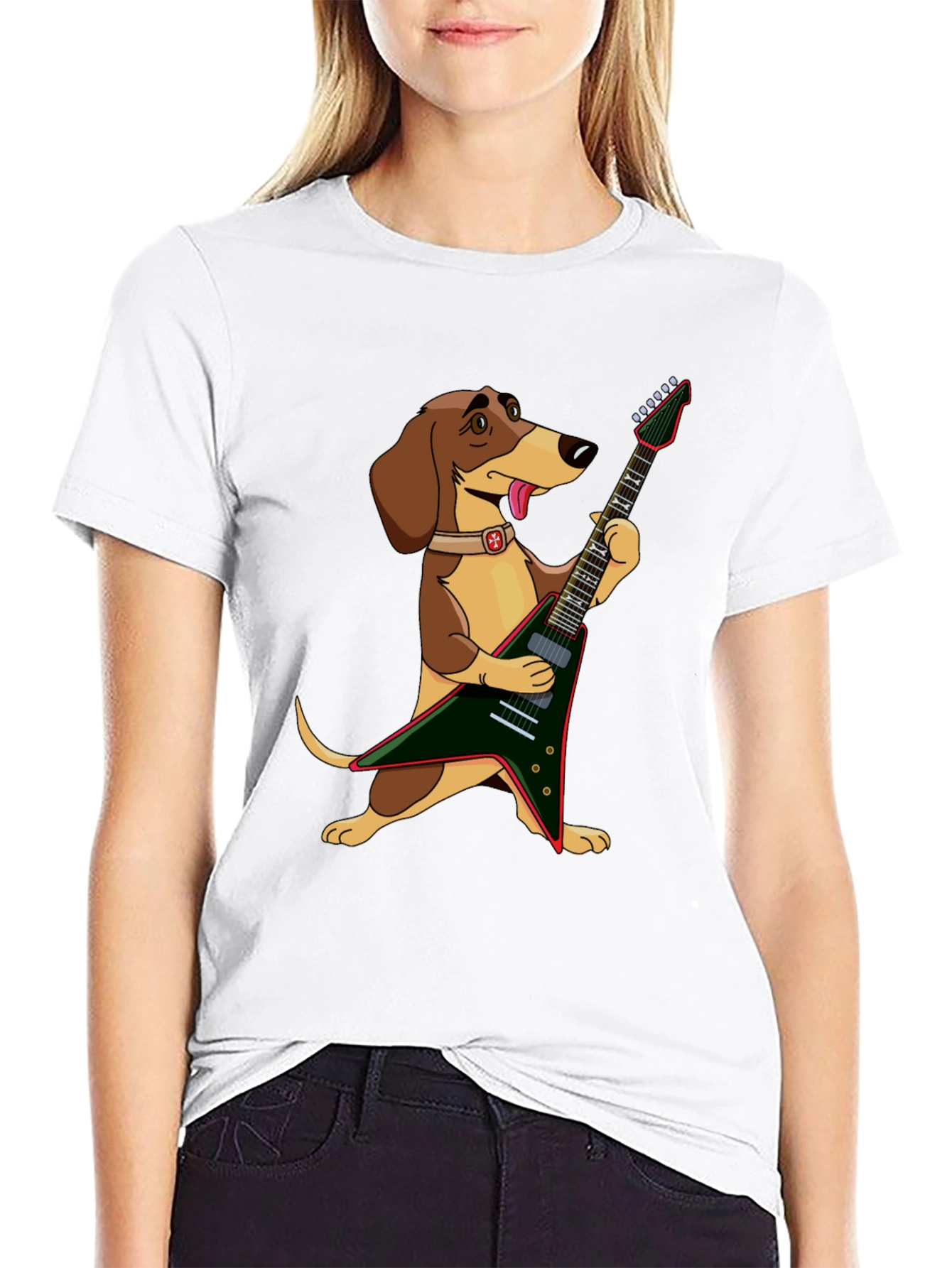 Dog Playing Electric Guitar Graphic T-Shirt