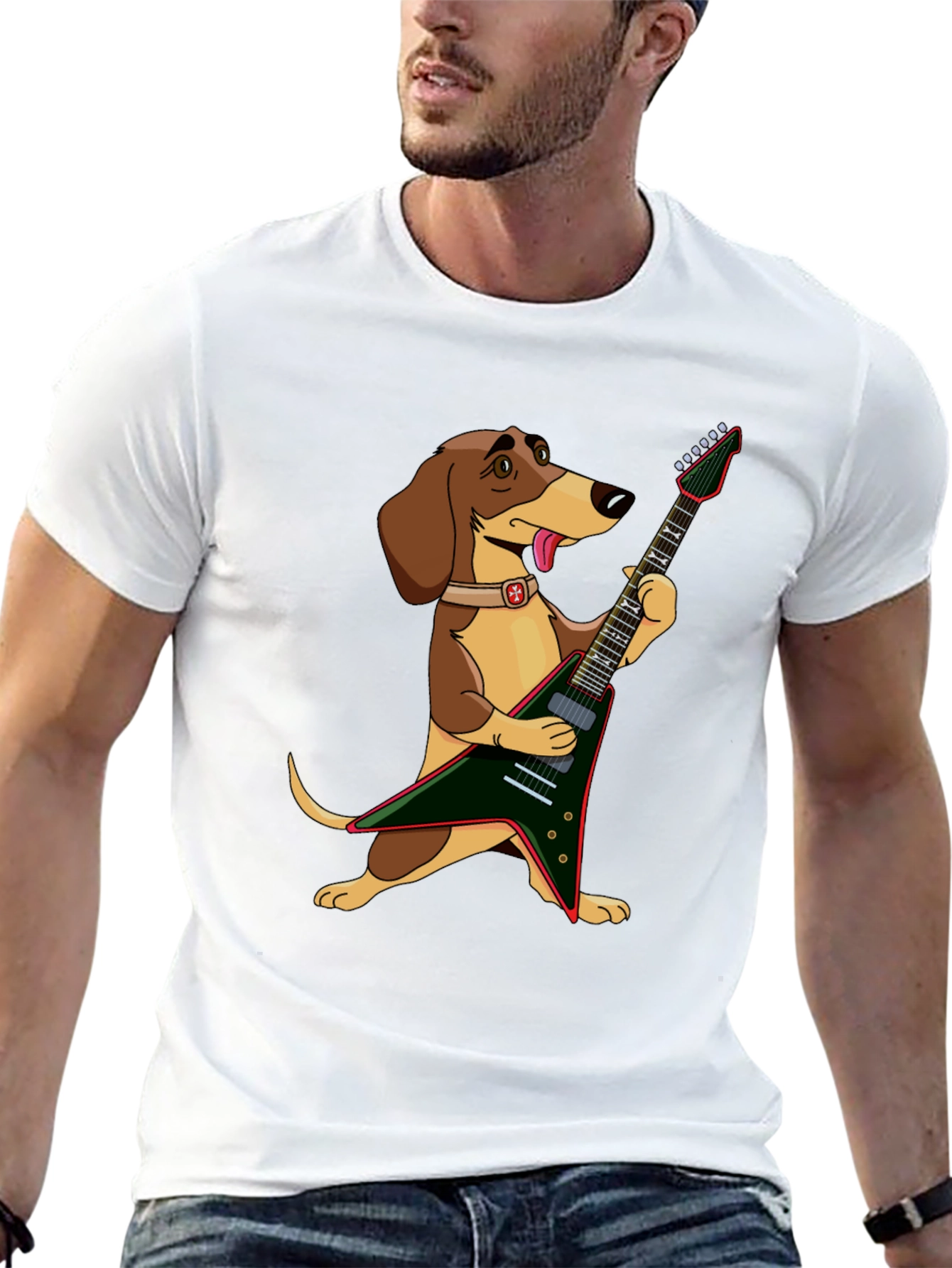 Dog Playing Electric Guitar Graphic T-Shirt