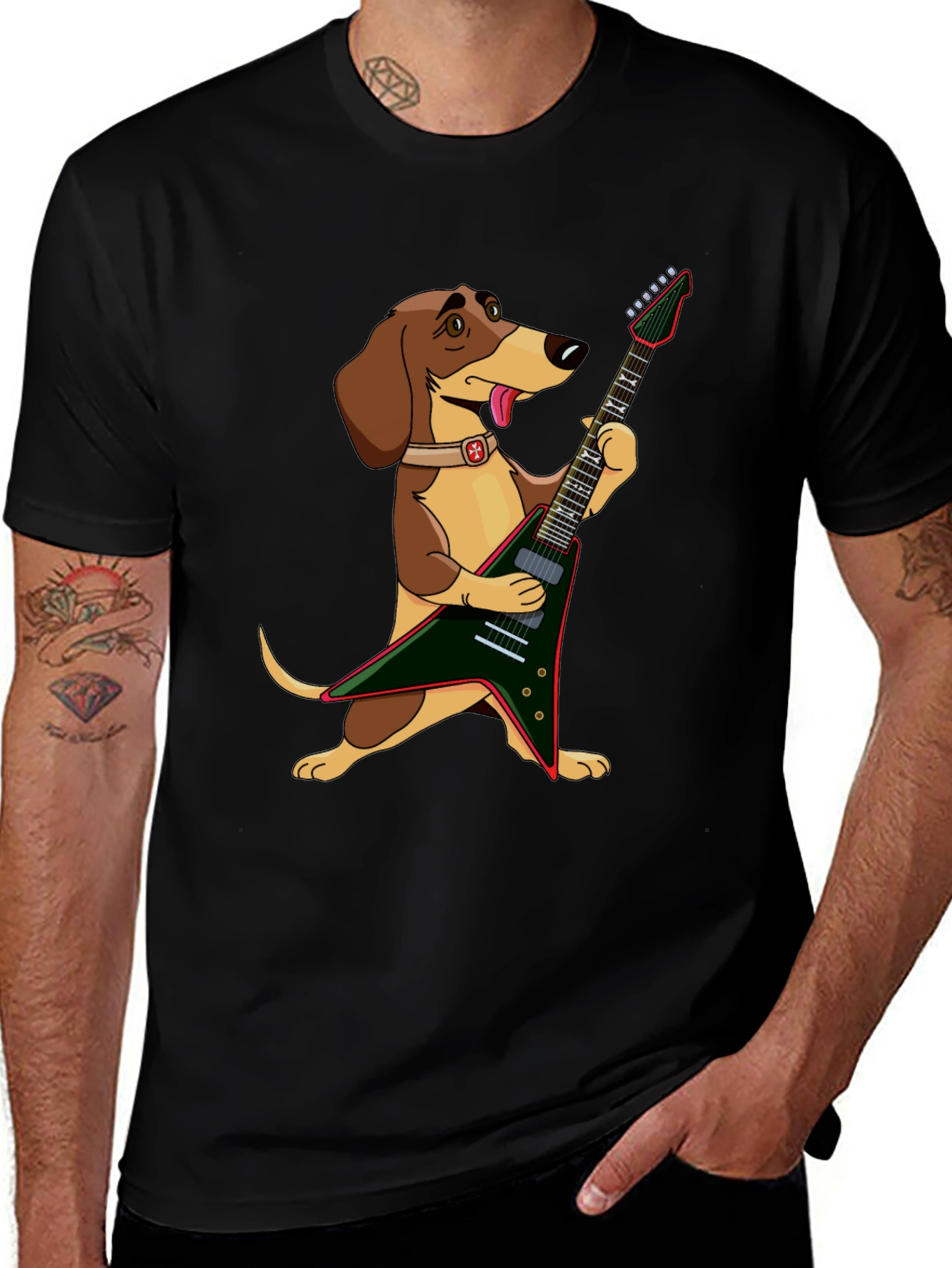 Dog Playing Electric Guitar Graphic T-Shirt