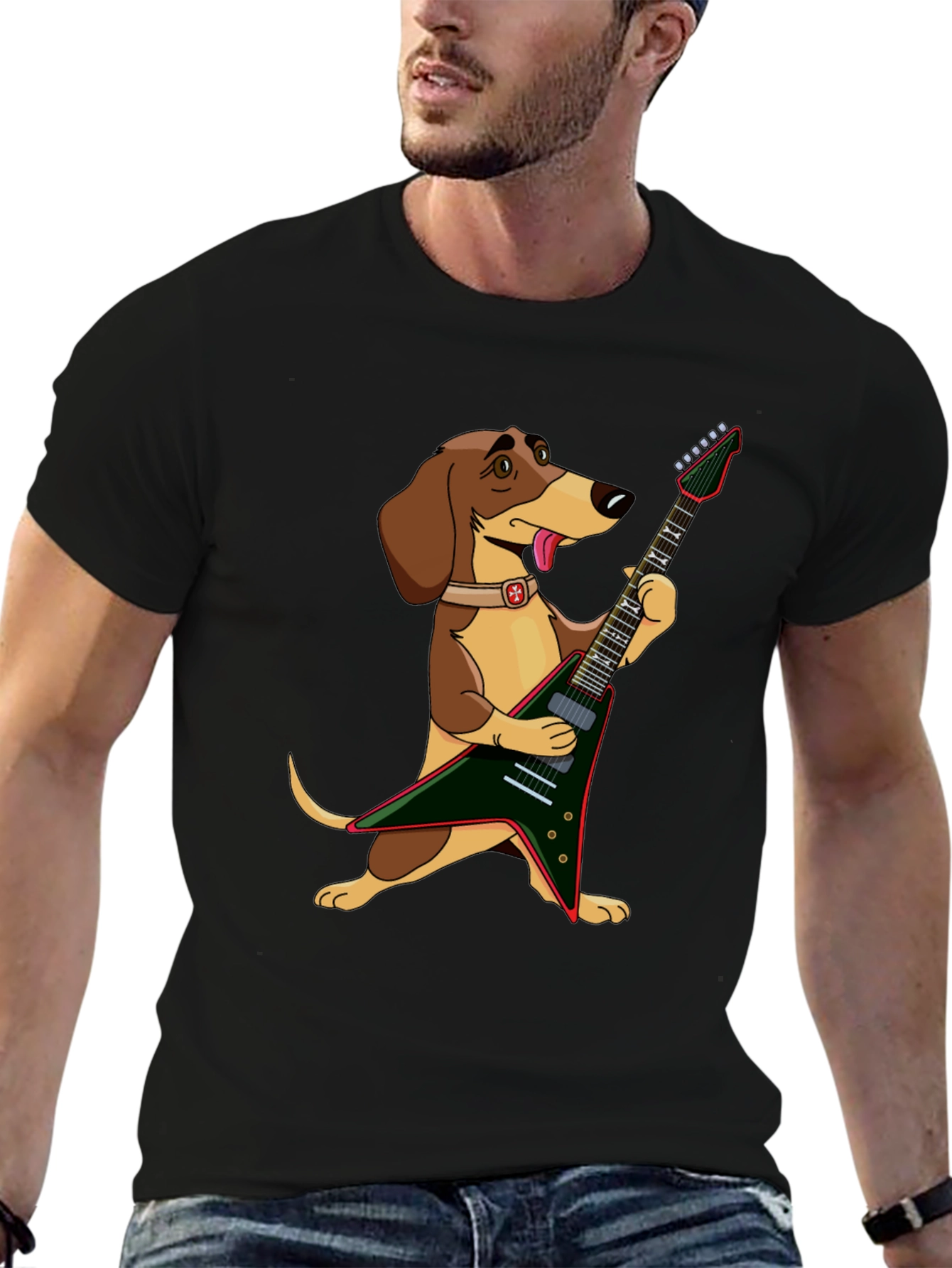 Dog Playing Electric Guitar Graphic T-Shirt