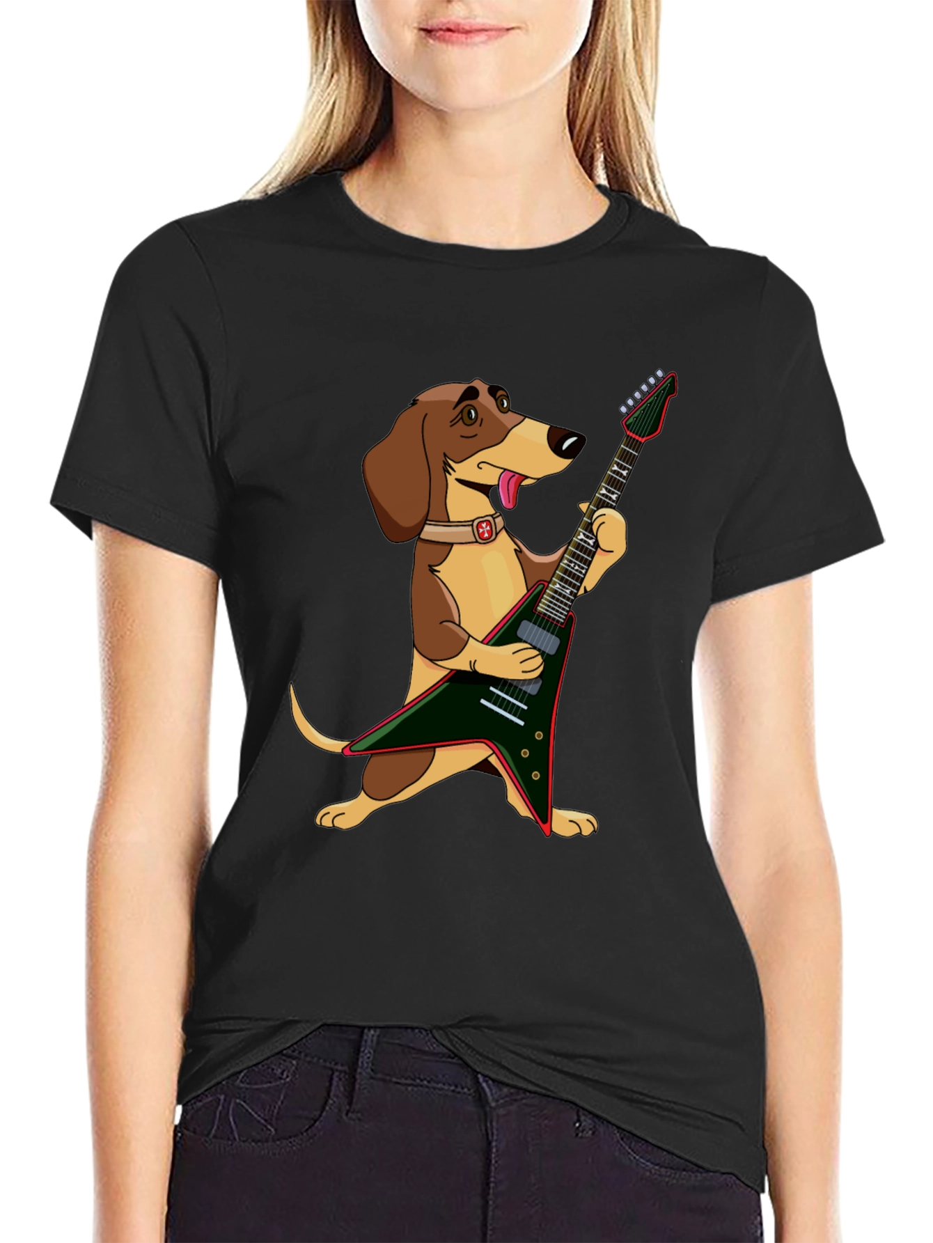 Dog Playing Electric Guitar Graphic T-Shirt