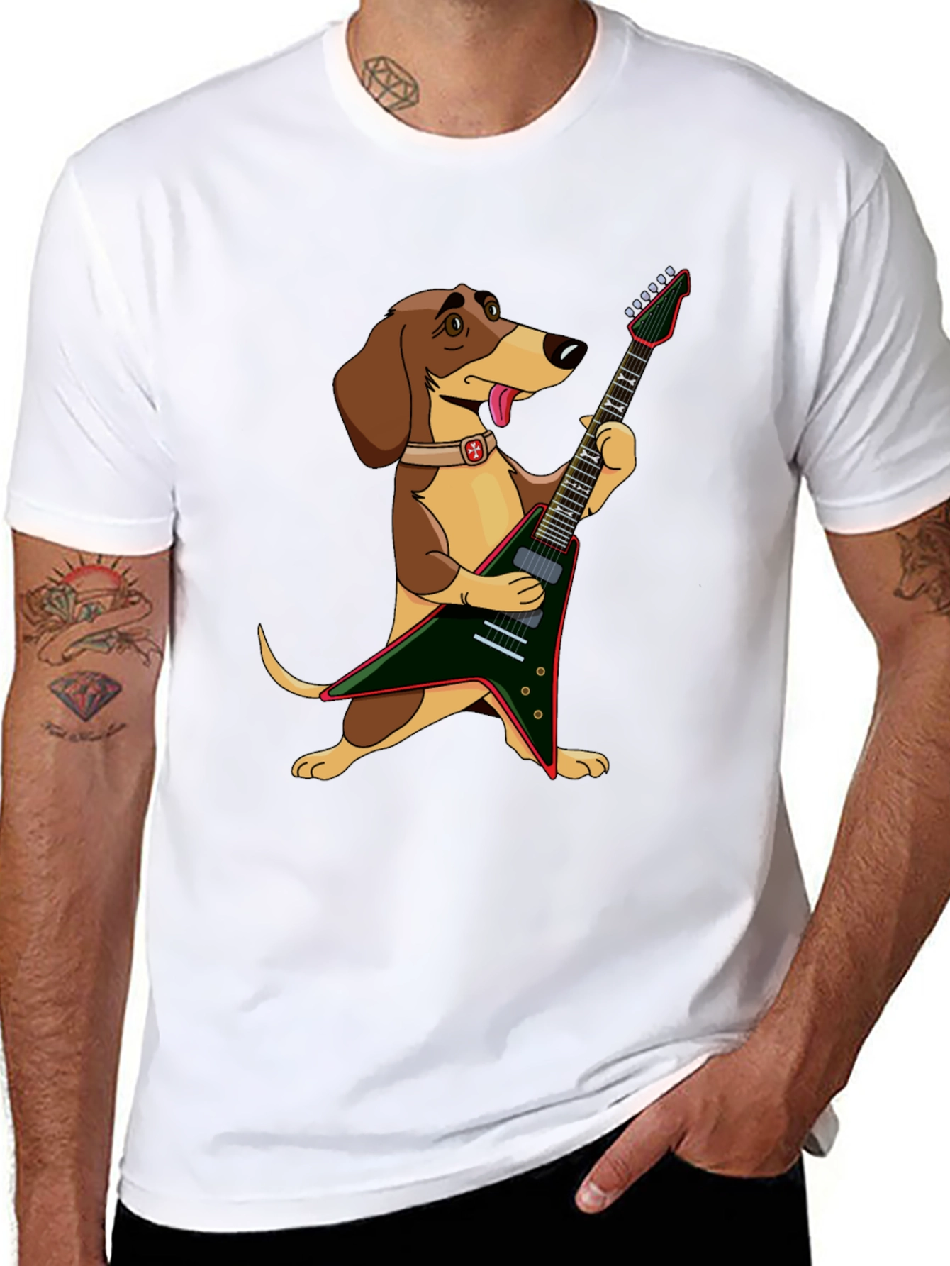Dog Playing Electric Guitar Graphic T-Shirt