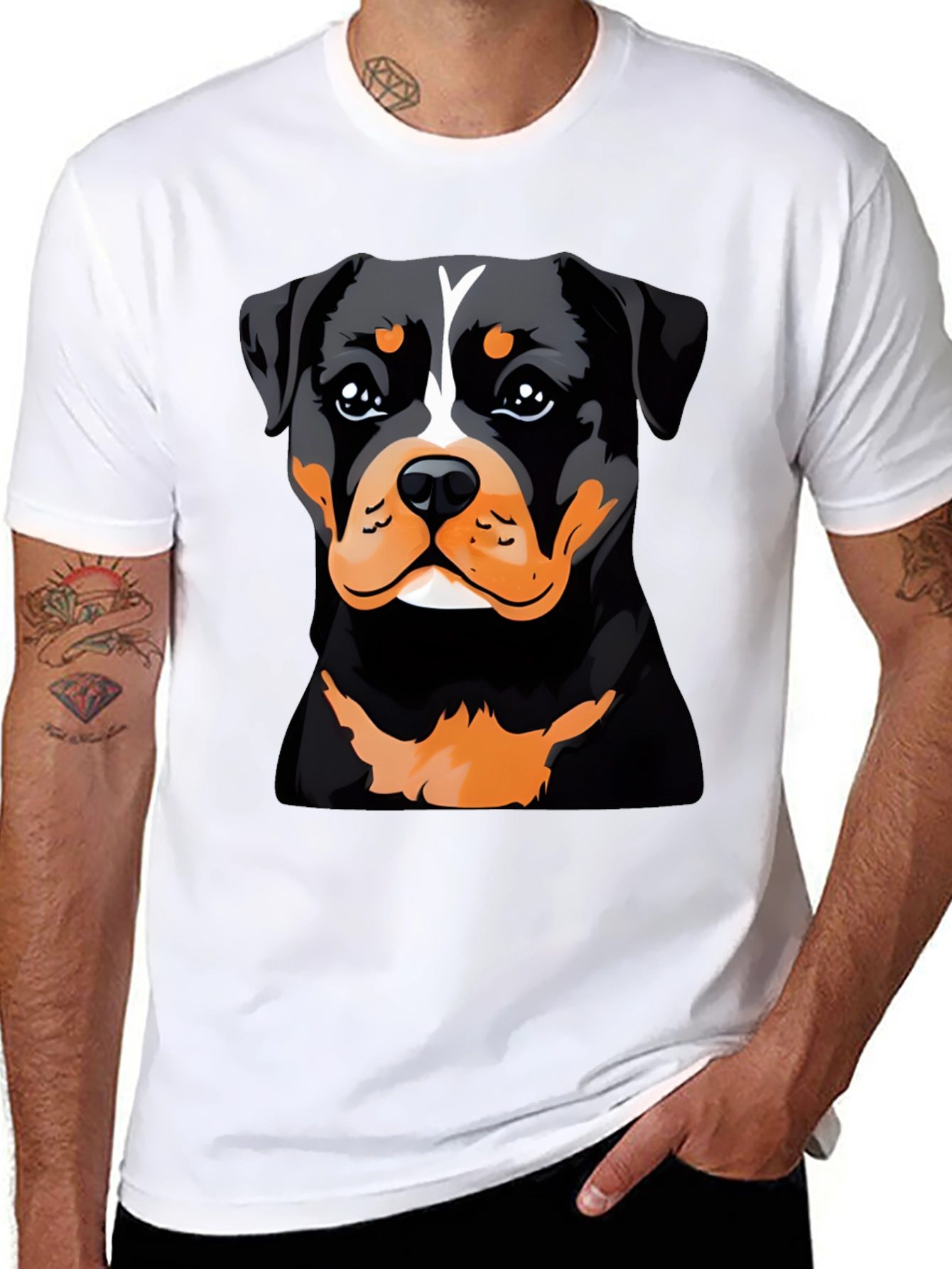 Rottweiler Dog Graphic Print Black T-Shirt