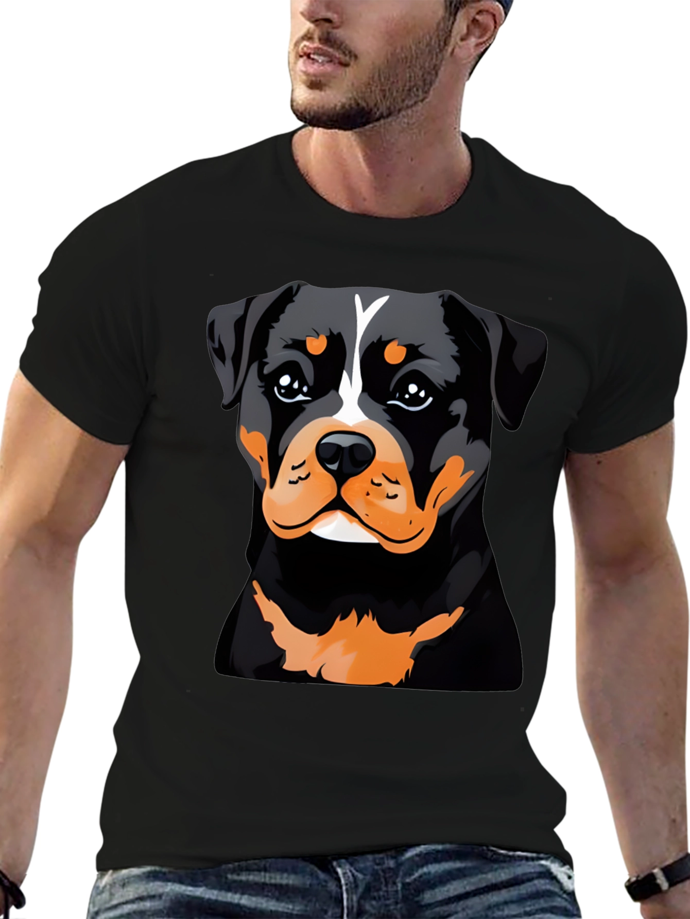 Rottweiler Dog Graphic Print Black T-Shirt