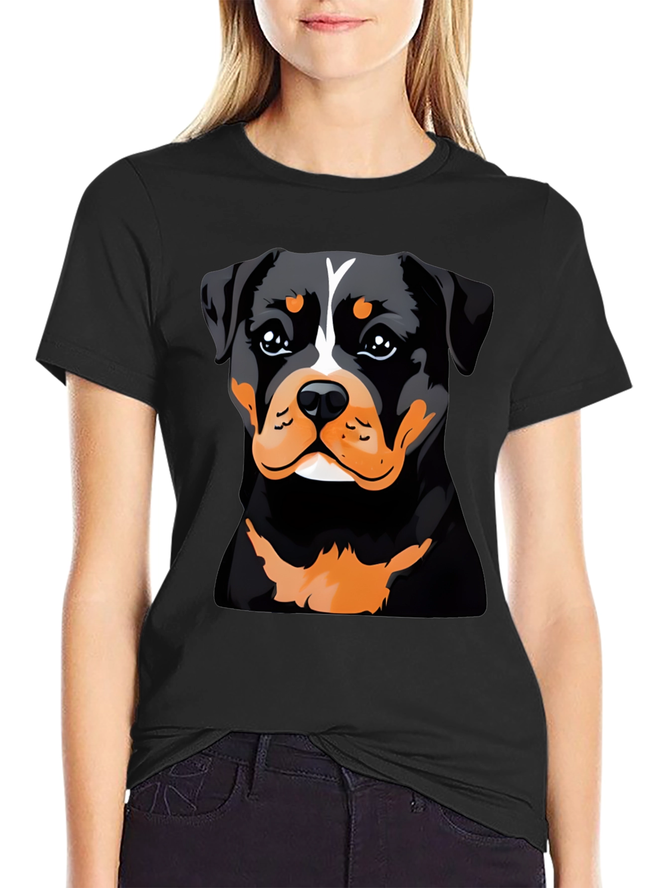 Rottweiler Dog Graphic Print Black T-Shirt