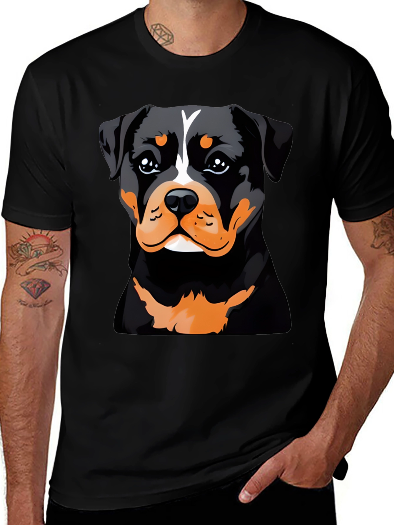 Rottweiler Dog Graphic Print Black T-Shirt