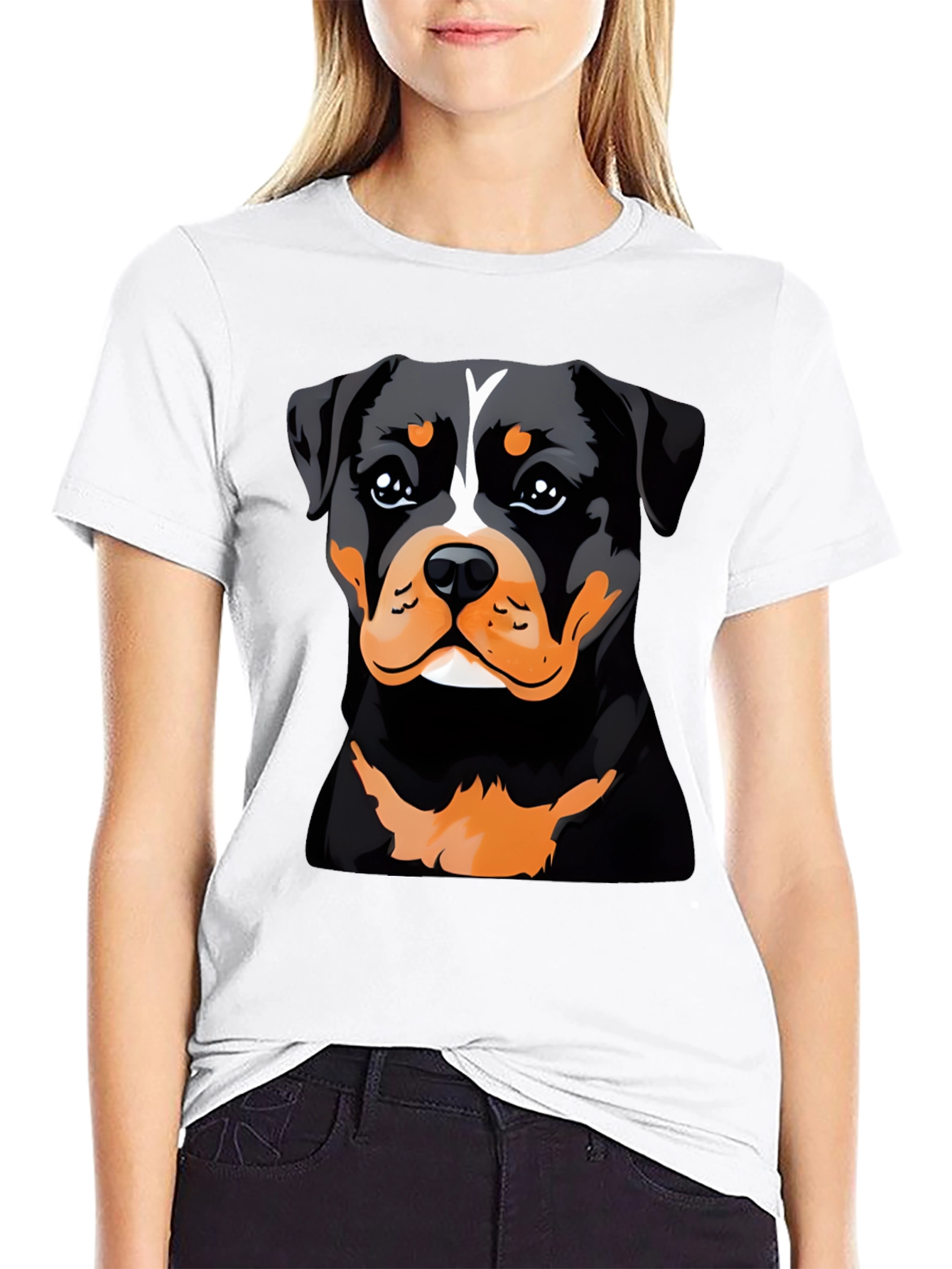 Rottweiler Dog Graphic Print Black T-Shirt