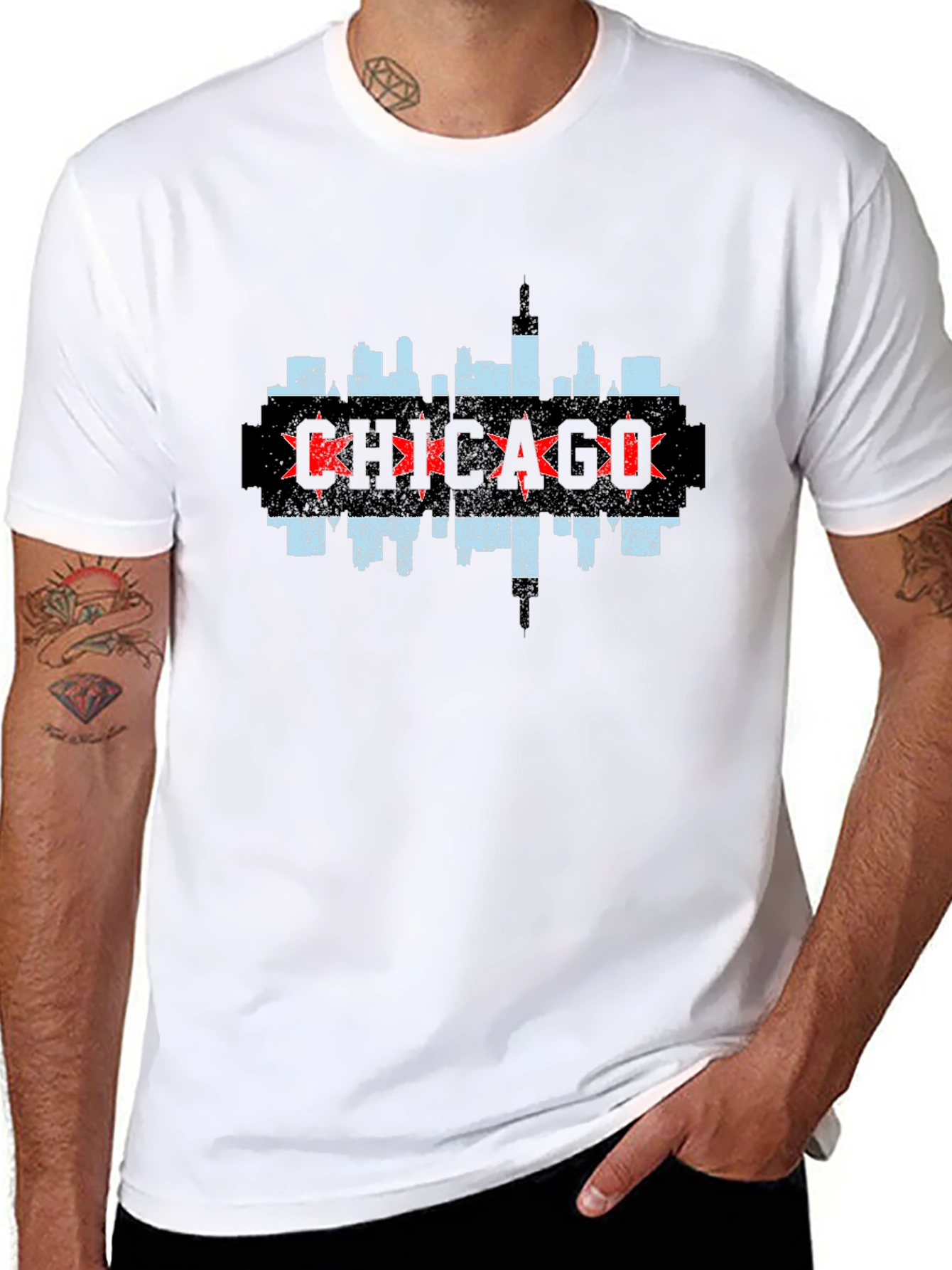 Chicago Skyline Graphic Tee - Black Cotton T-Shirt