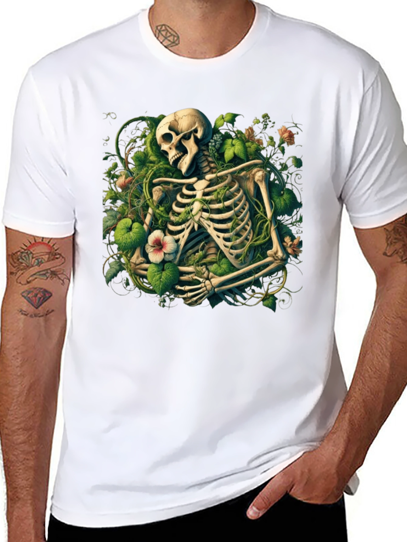 Floral Skeleton Graphic Tee - Black