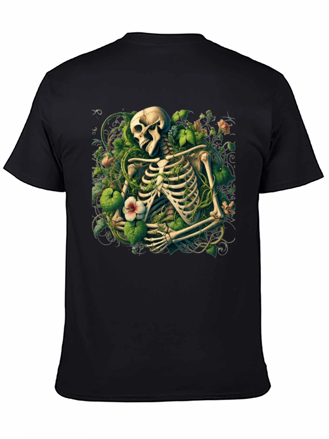 Floral Skeleton Graphic Tee - Black