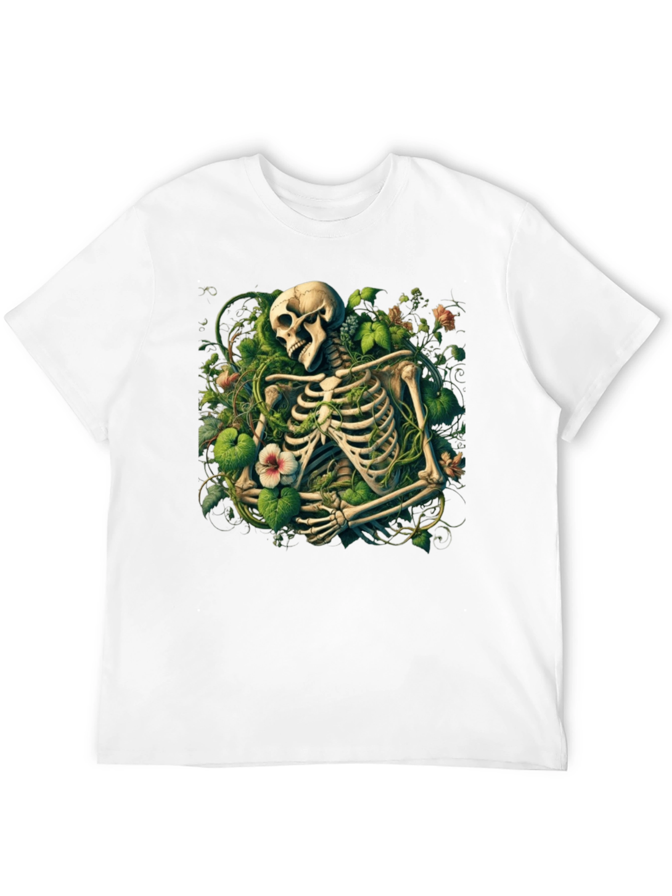 Floral Skeleton Graphic Tee - Black