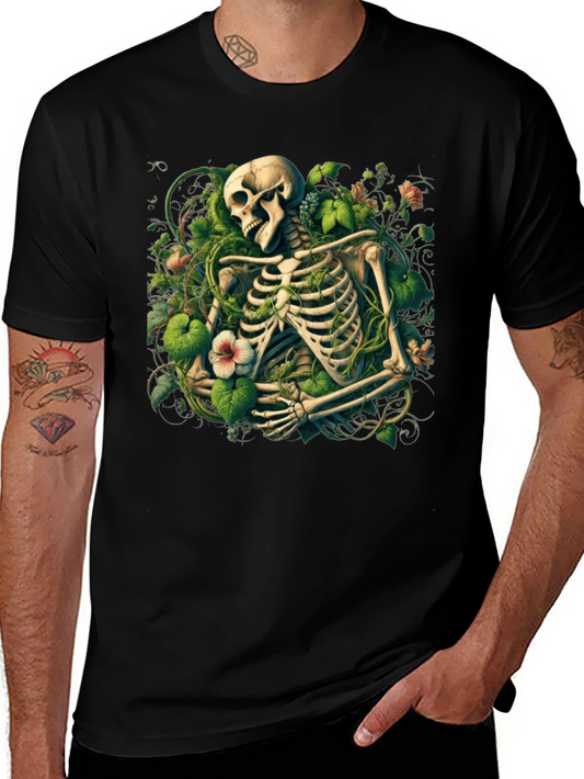 Floral Skeleton Graphic Tee - Black