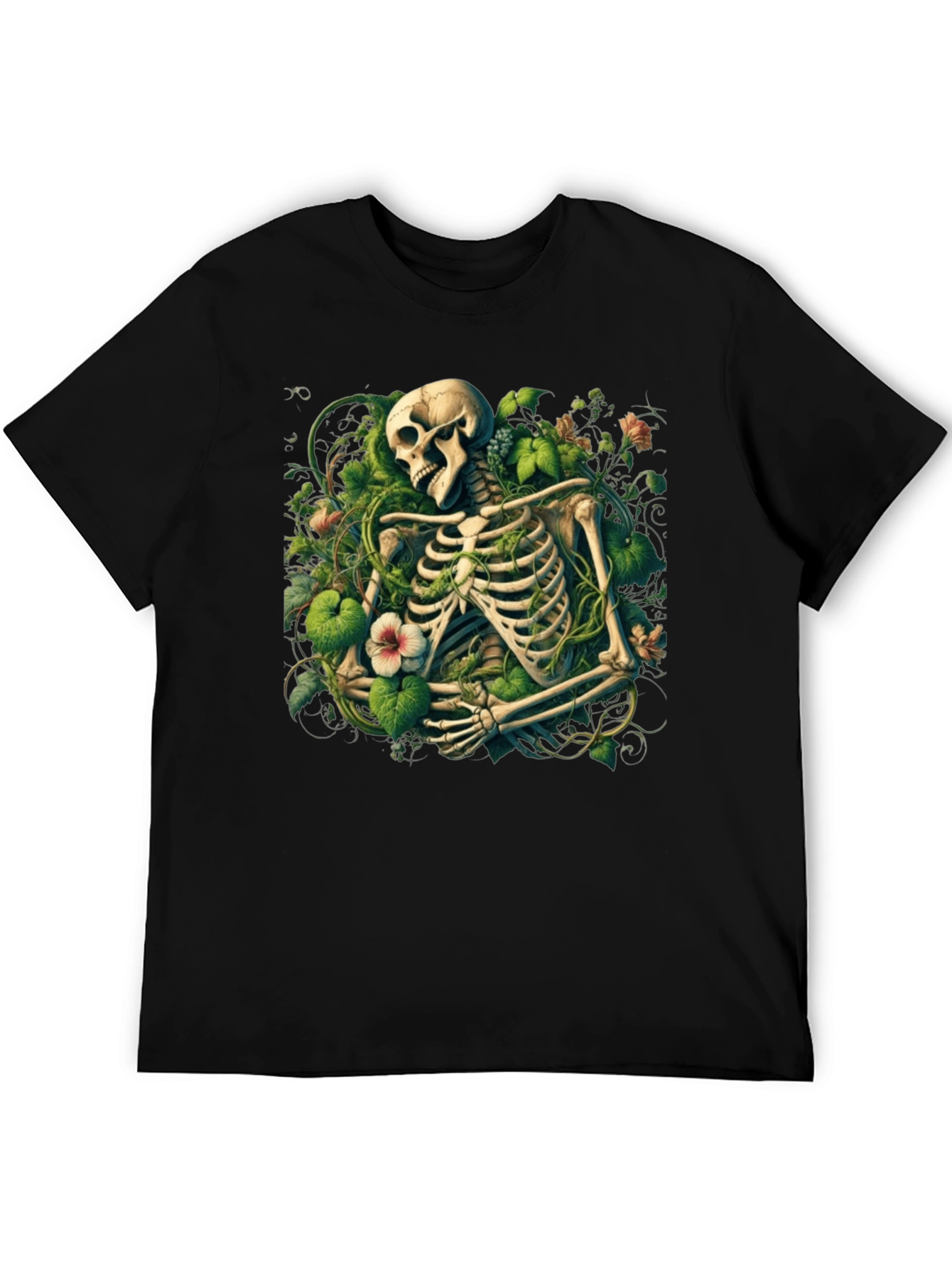Floral Skeleton Graphic Tee - Black