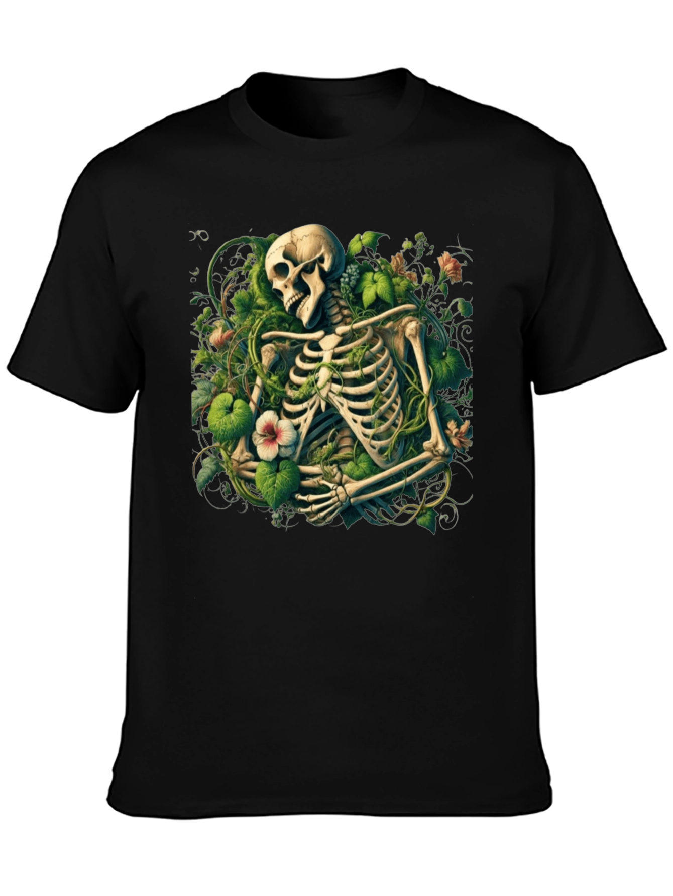 Floral Skeleton Graphic Tee - Black