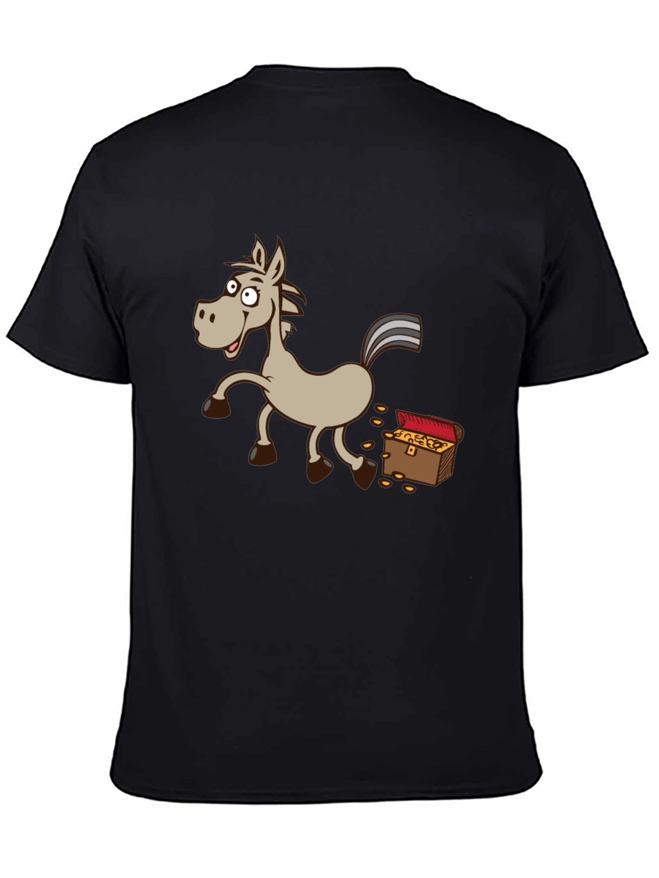 Cartoon Horse & Treasure Chest Black T-Shirt