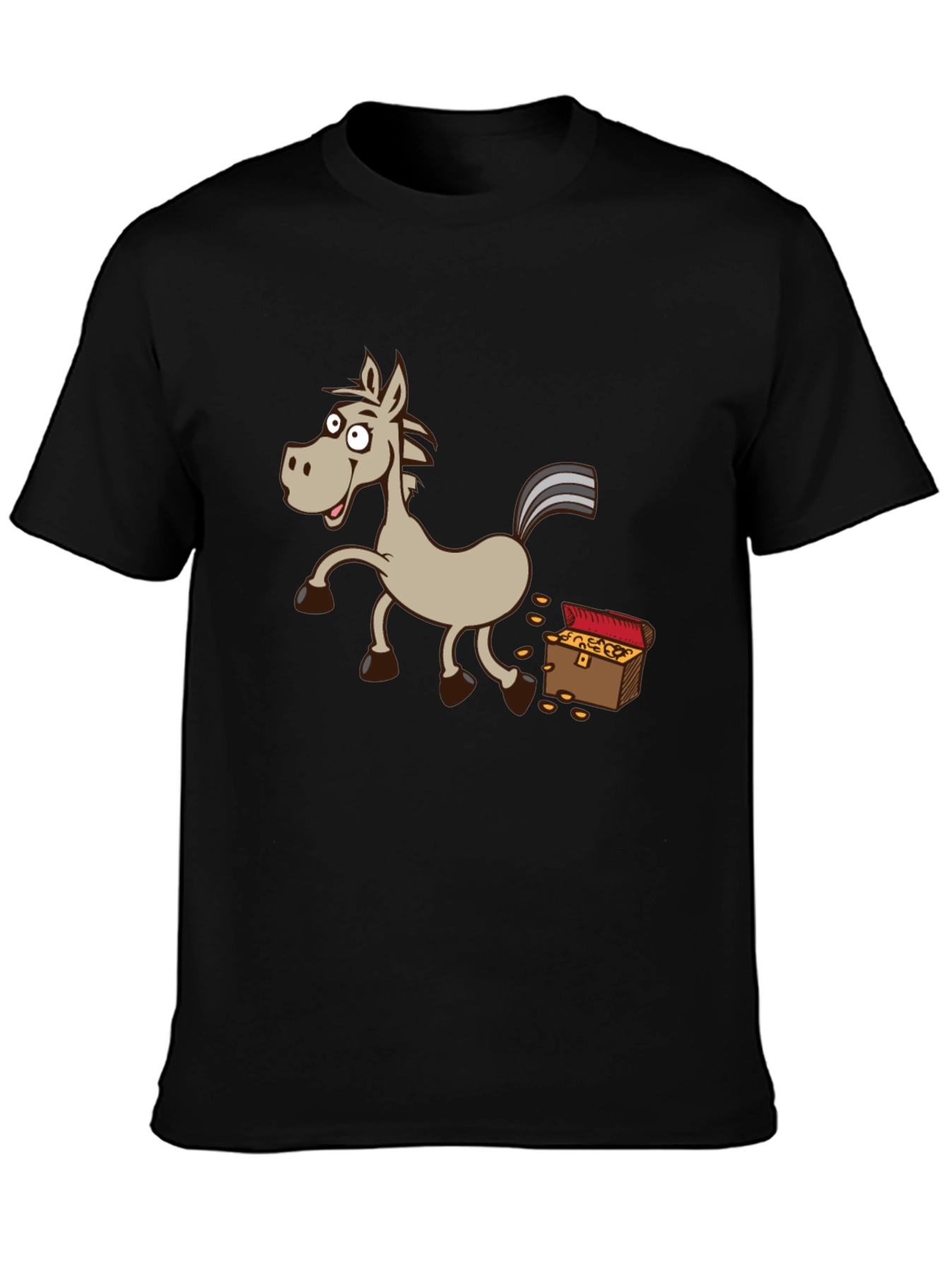 Cartoon Horse & Treasure Chest Black T-Shirt