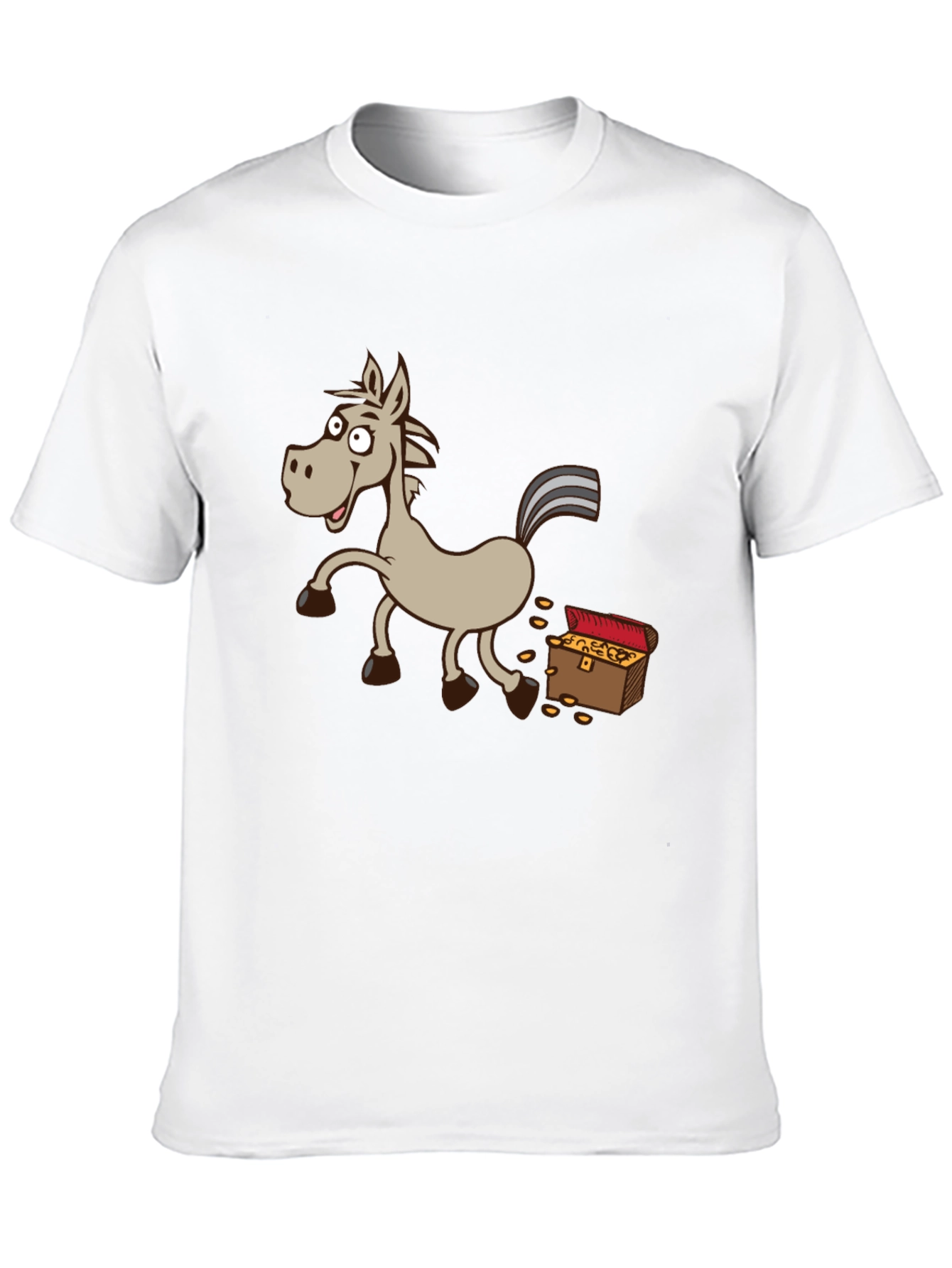 Cartoon Horse & Treasure Chest Black T-Shirt