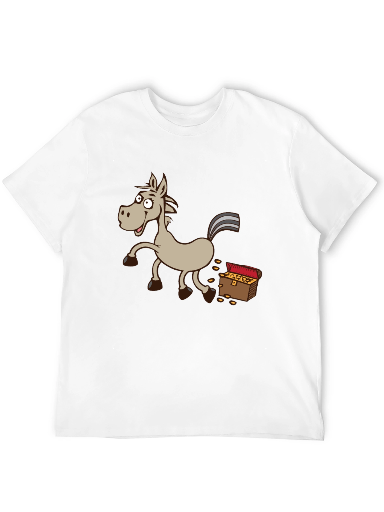 Cartoon Horse & Treasure Chest Black T-Shirt