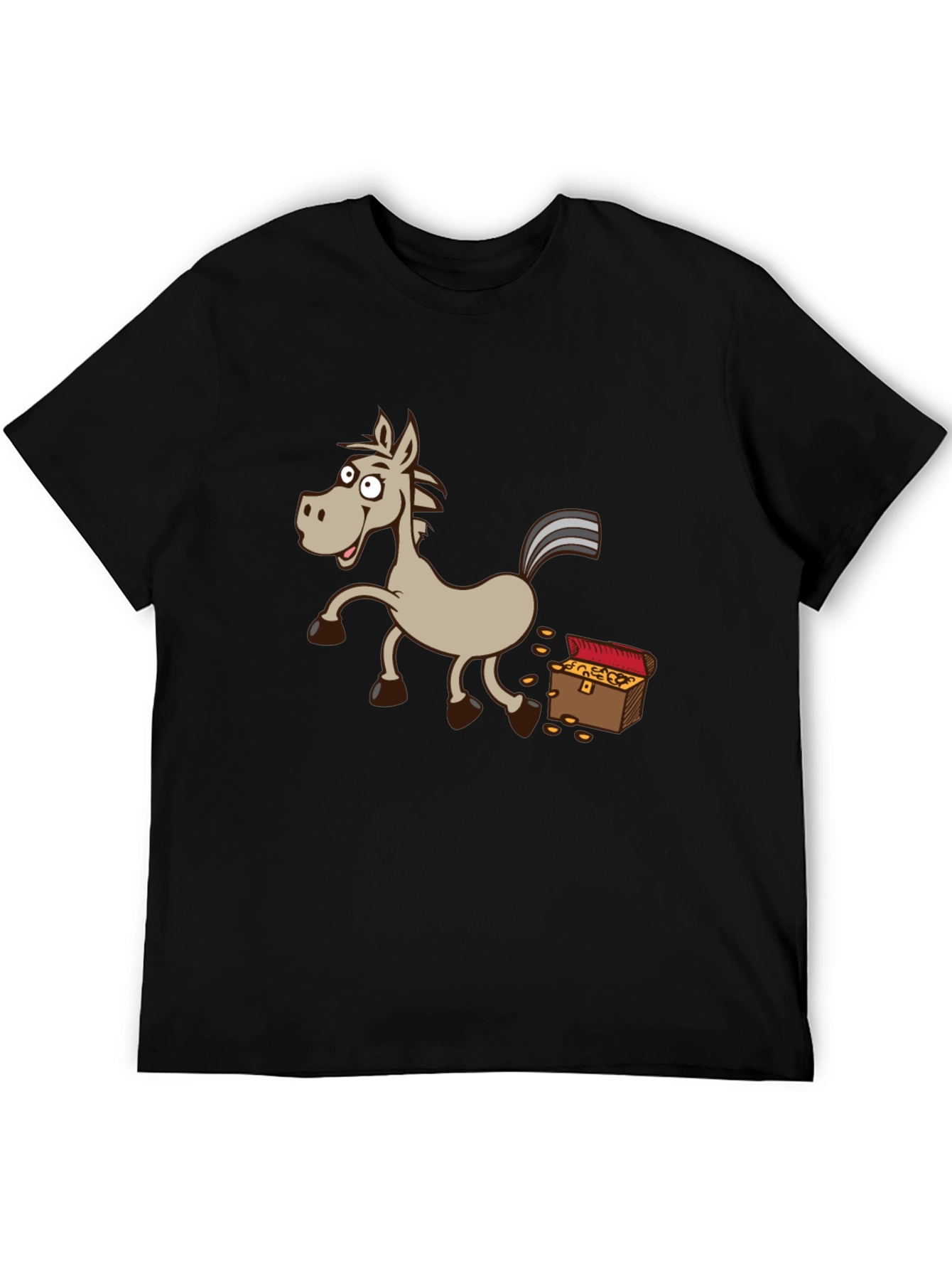 Cartoon Horse & Treasure Chest Black T-Shirt