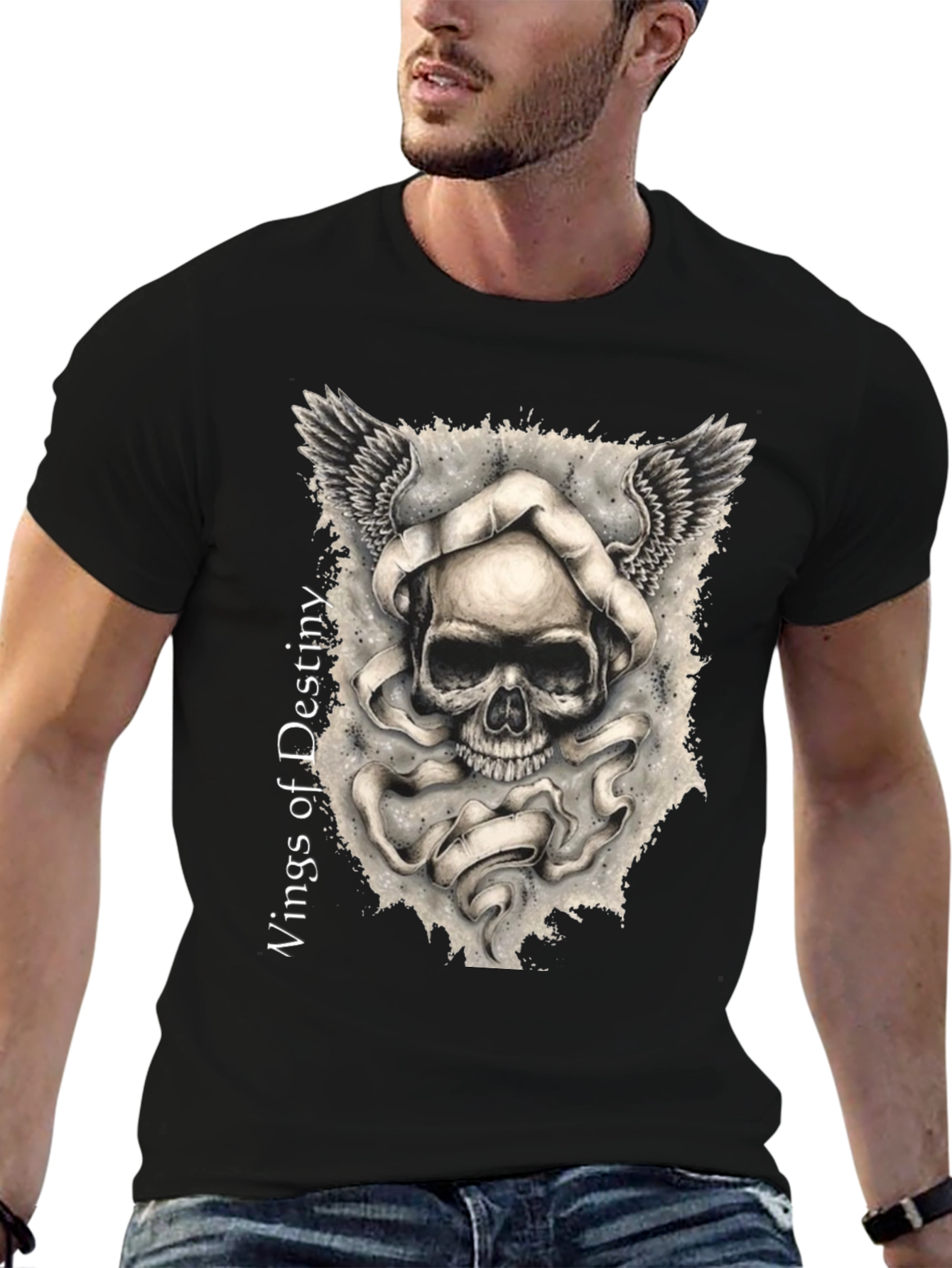 Wings of Destiny Graphic Tee - Skull Design