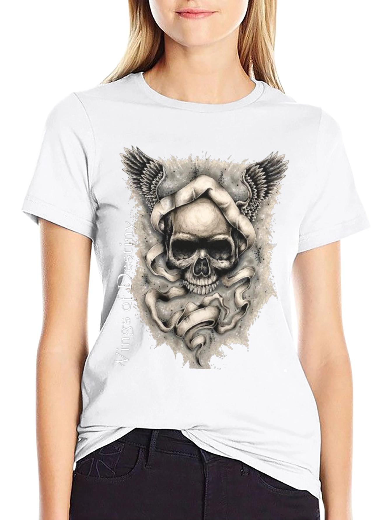Wings of Destiny Graphic Tee - Skull Design