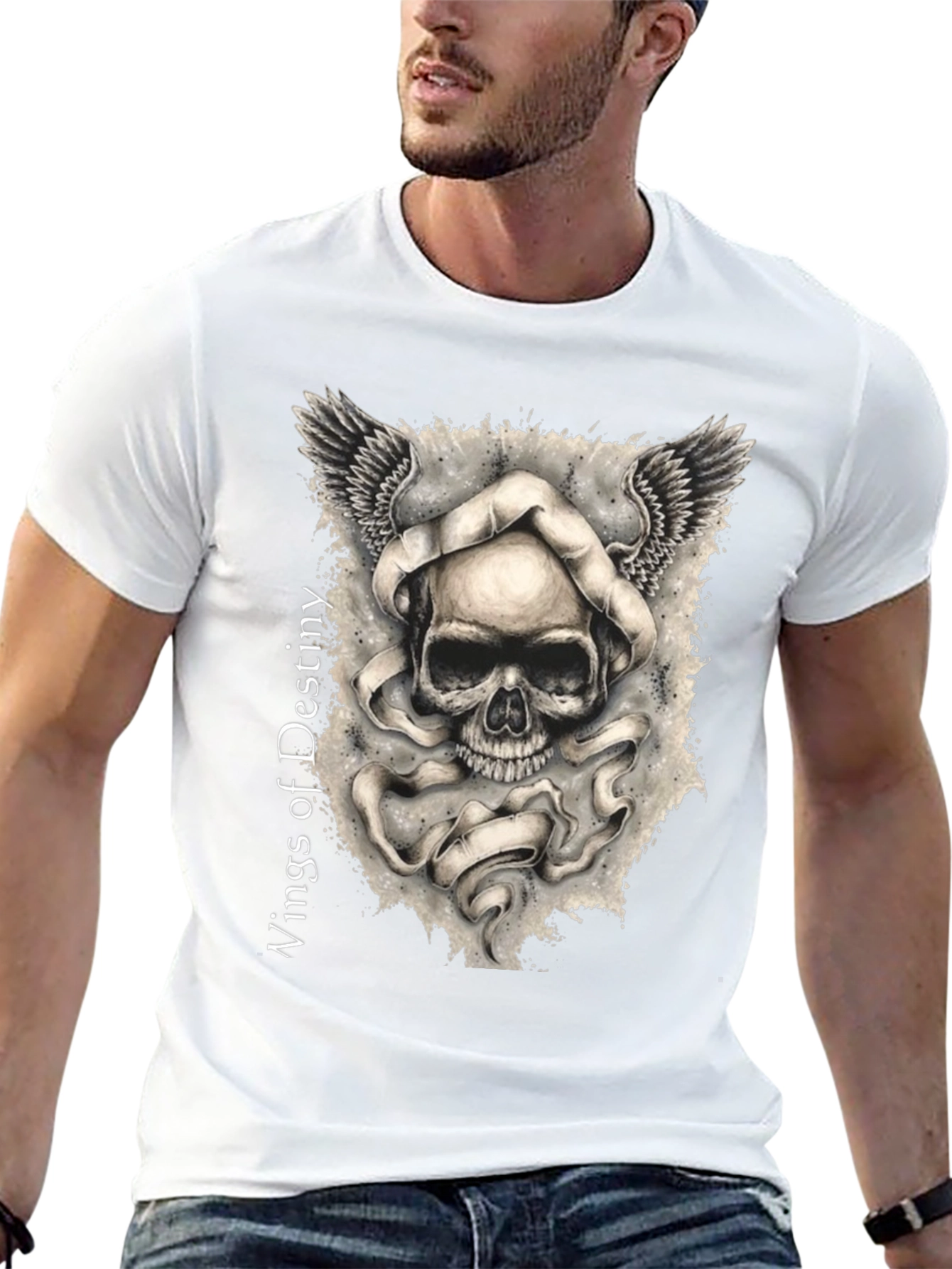 Wings of Destiny Graphic Tee - Skull Design